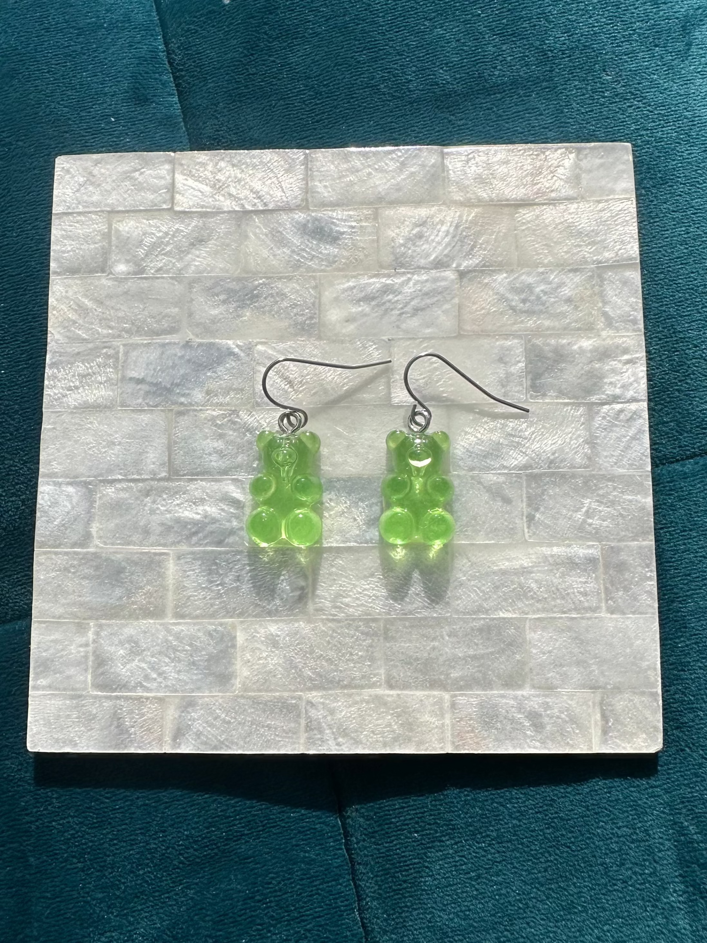 Cloudy Green Gummy Bear Earrings