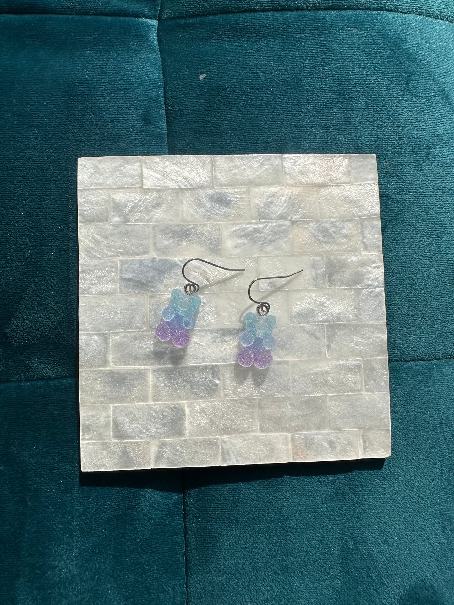 Blue And Purple Gradient Sugared Gummy Bear Earrings