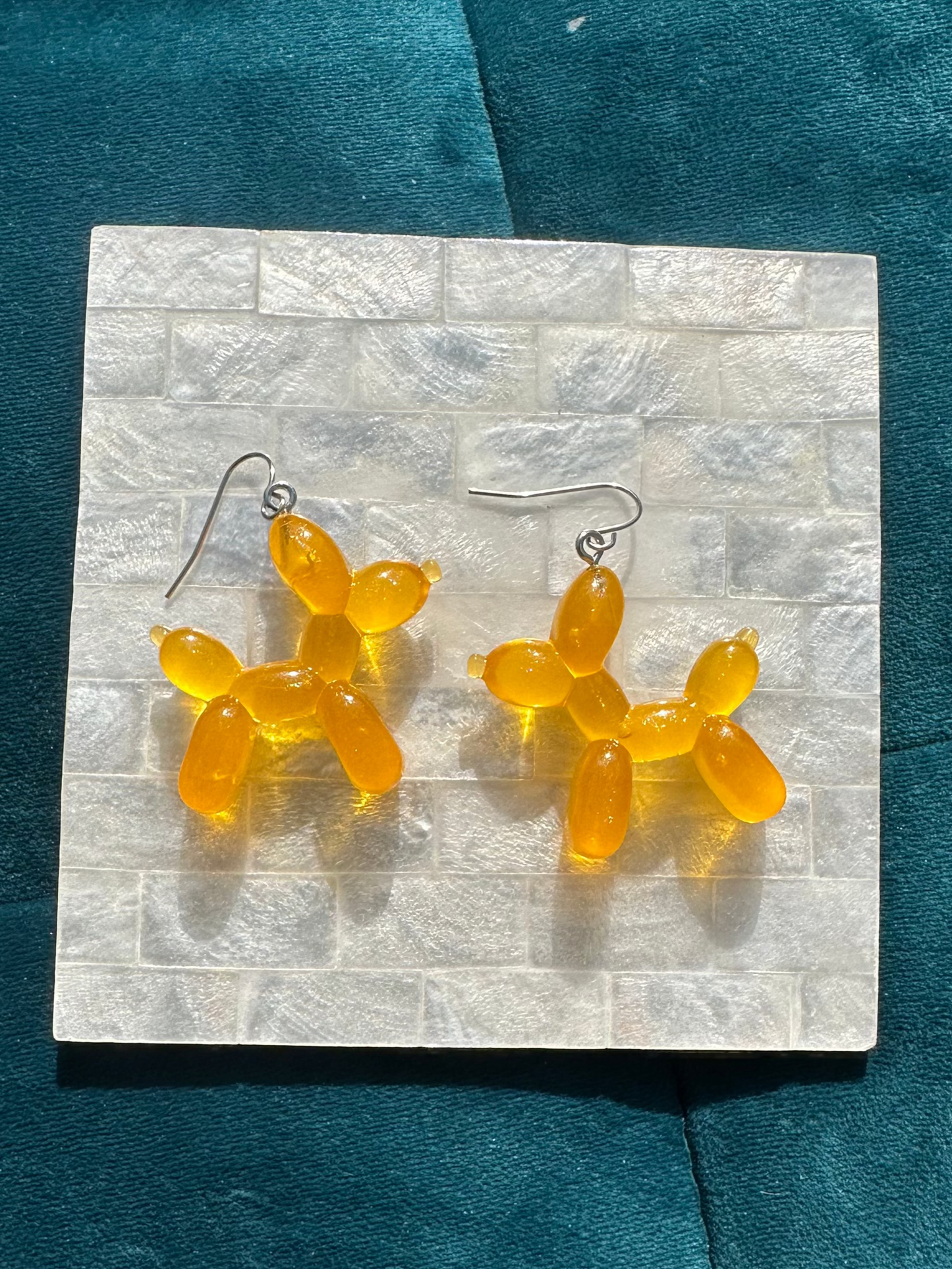 Orange Balloon Dog Acrylic Earrings