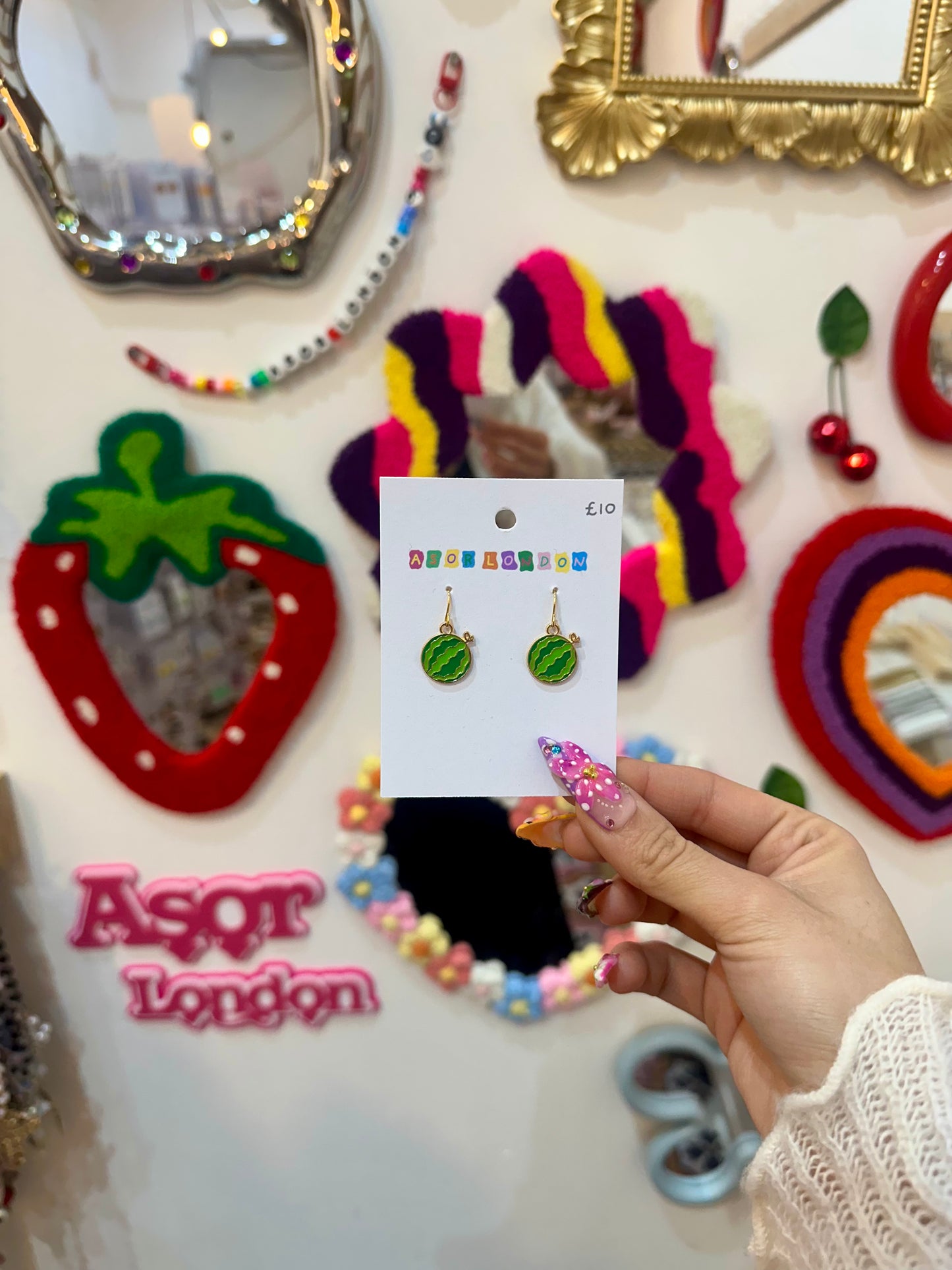 Round Watermelon Enamel Earrings