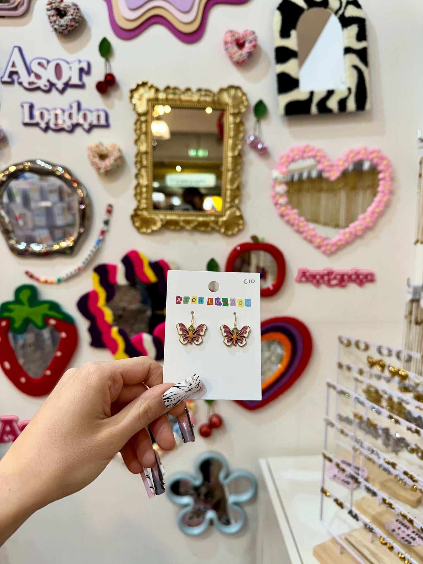 Pink & Orange Butterfly Enamel Earrings