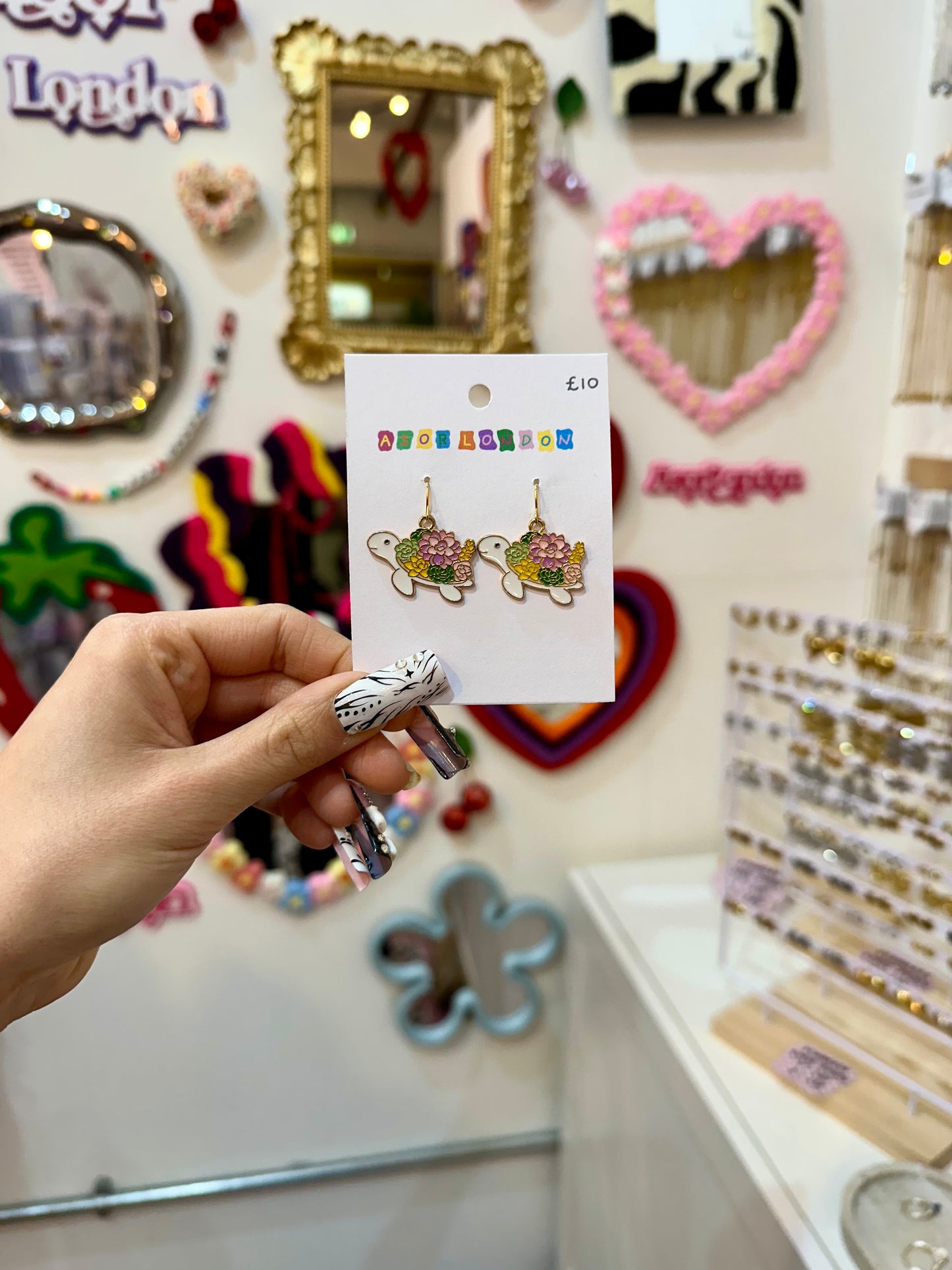 Floral Turtle Enamel Earrings