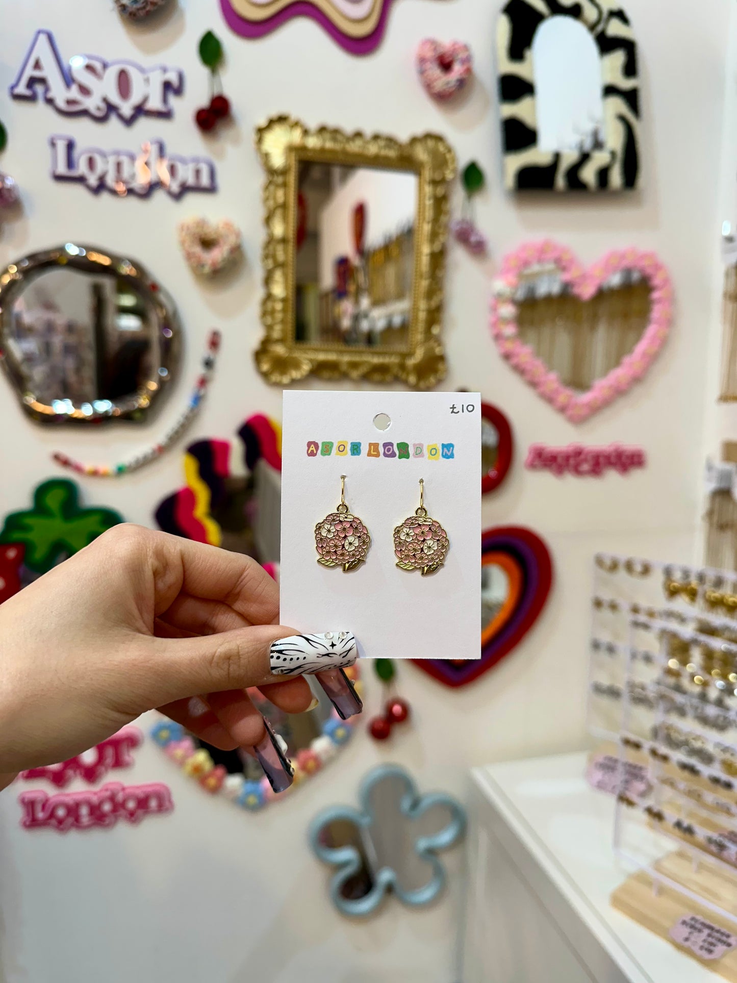Pink Hydrangea Enamel Earrings