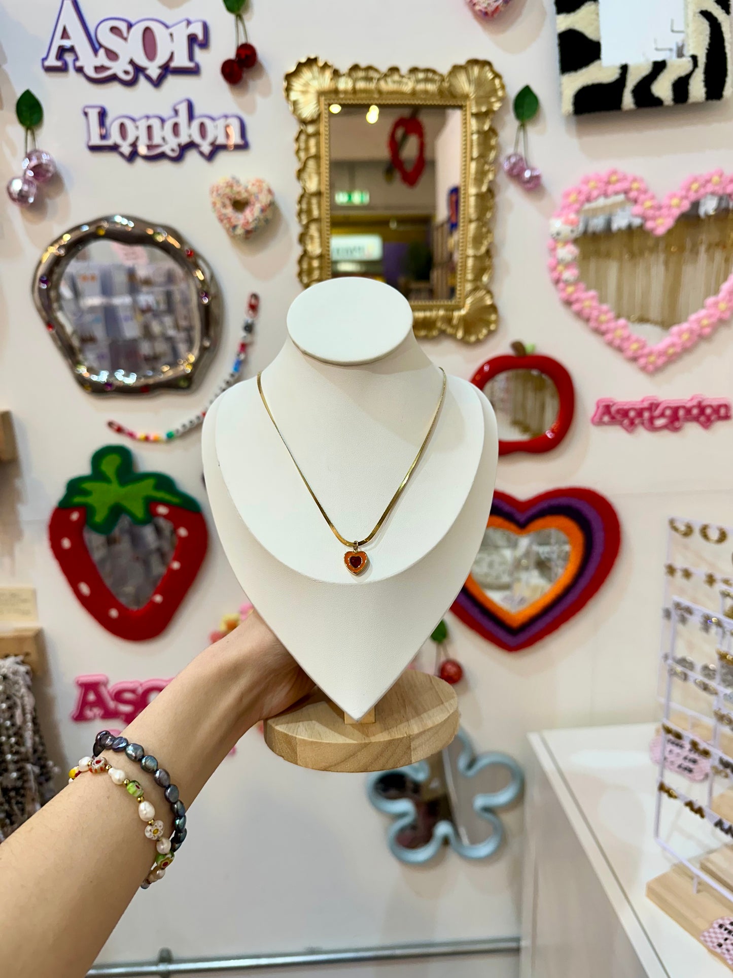 Orange Heart Stone Gold Stainless Steel Pendant Necklace
