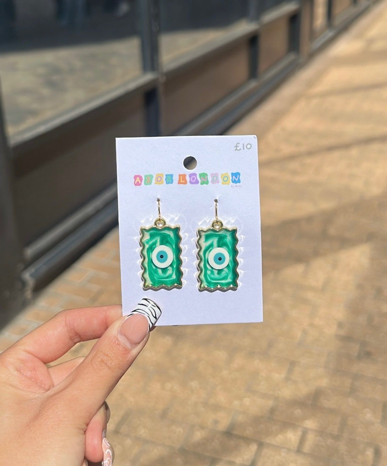 Rectangle Turquoise Evil Eye Earrings