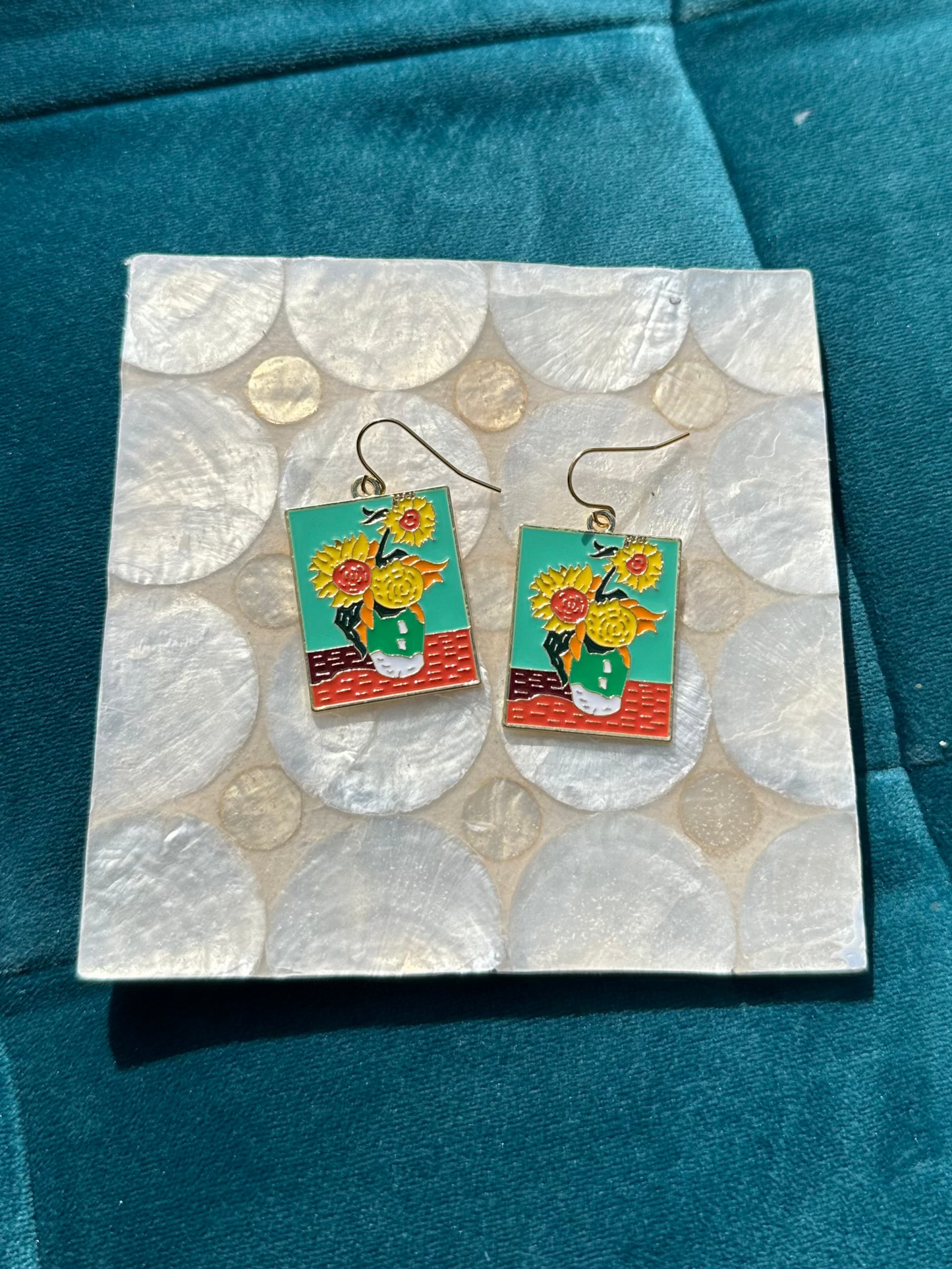 Sunflower Painting Enamel Earrings