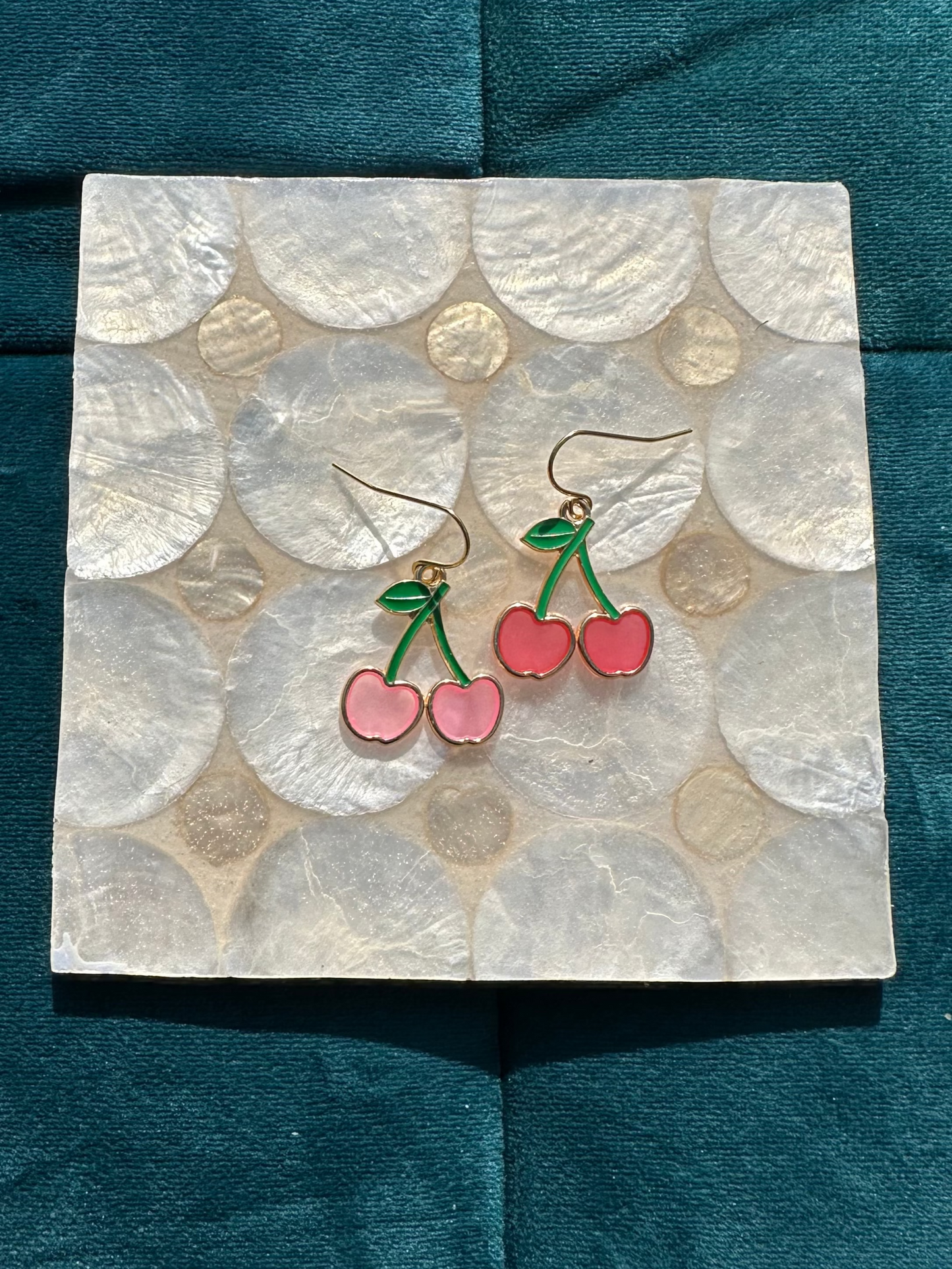 Clear Pink Cherry Earrings