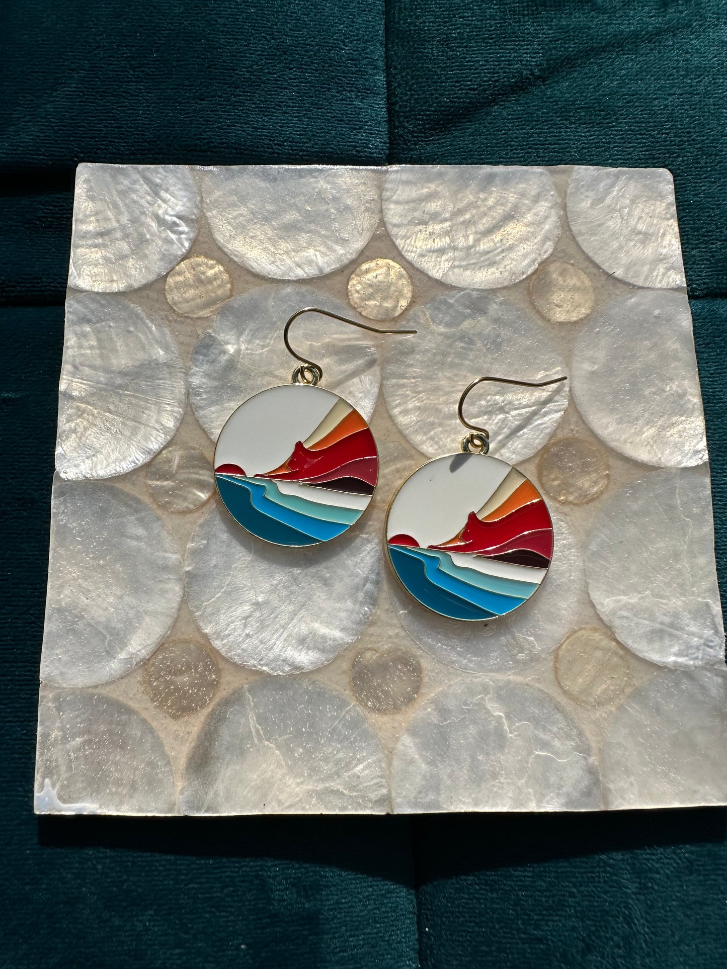 Multi-Colour Stretching Cat Scenery Circle Enamel Earrings