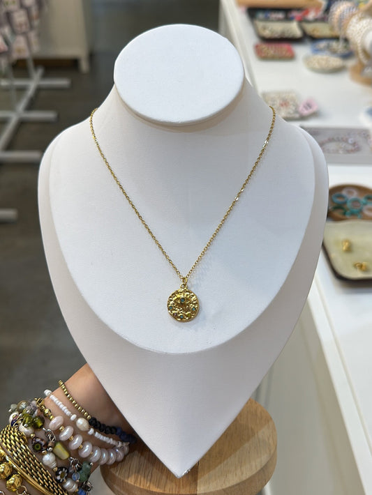 Colourful Stone Eye Circle Pendant Necklace