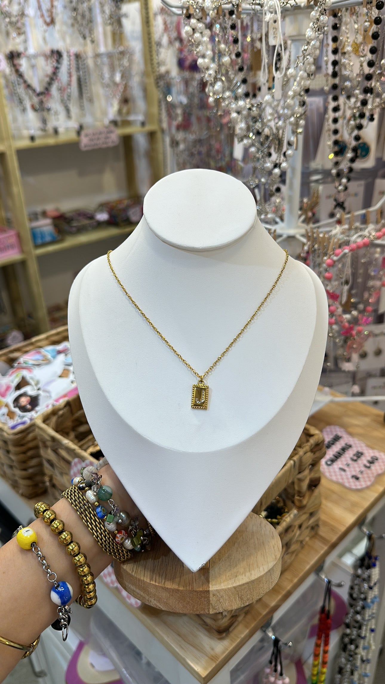 Stainless Steel And Rhinestone Letter Pendant Necklace