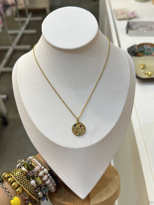 Circle Colourful Stainless Steel Gold Pendant Necklace