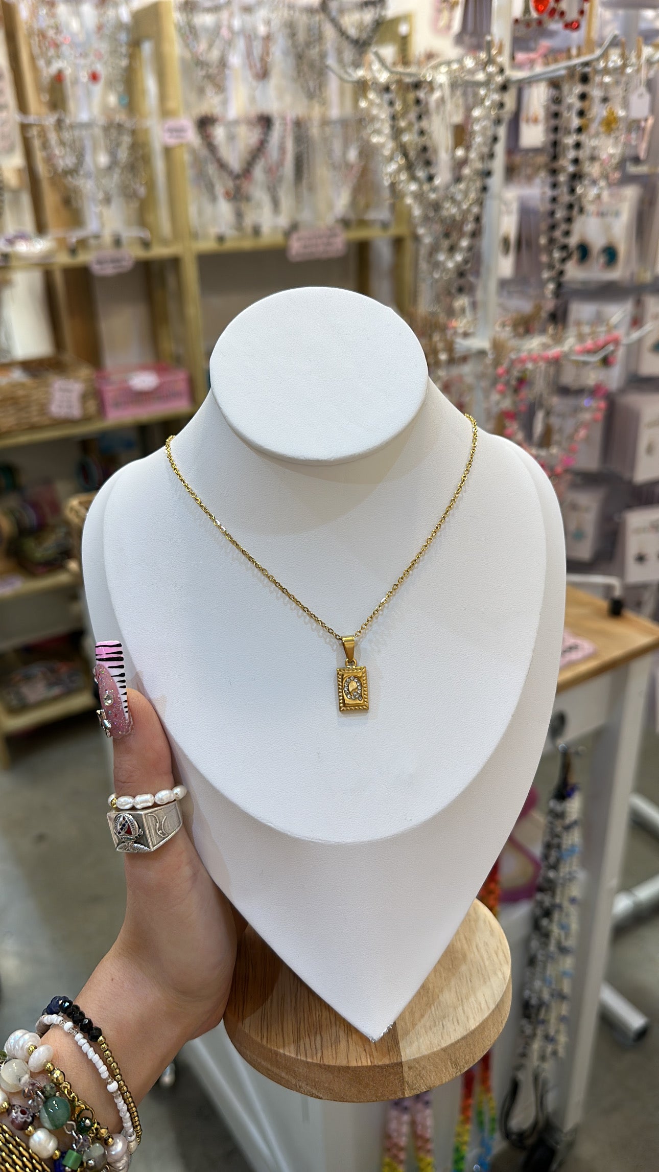 Stainless Steel And Rhinestone Letter Pendant Necklace