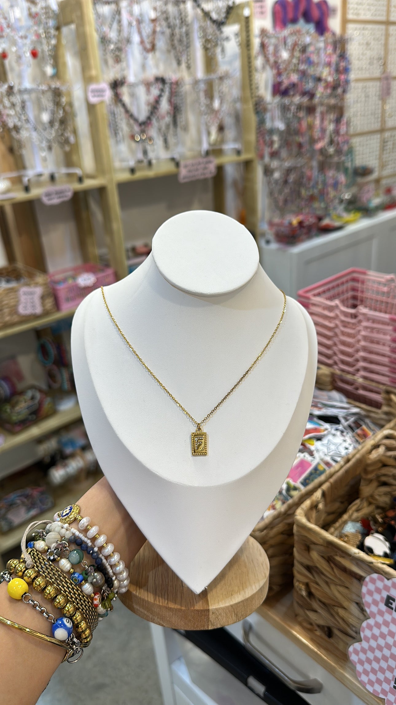 Stainless Steel And Rhinestone Letter Pendant Necklace