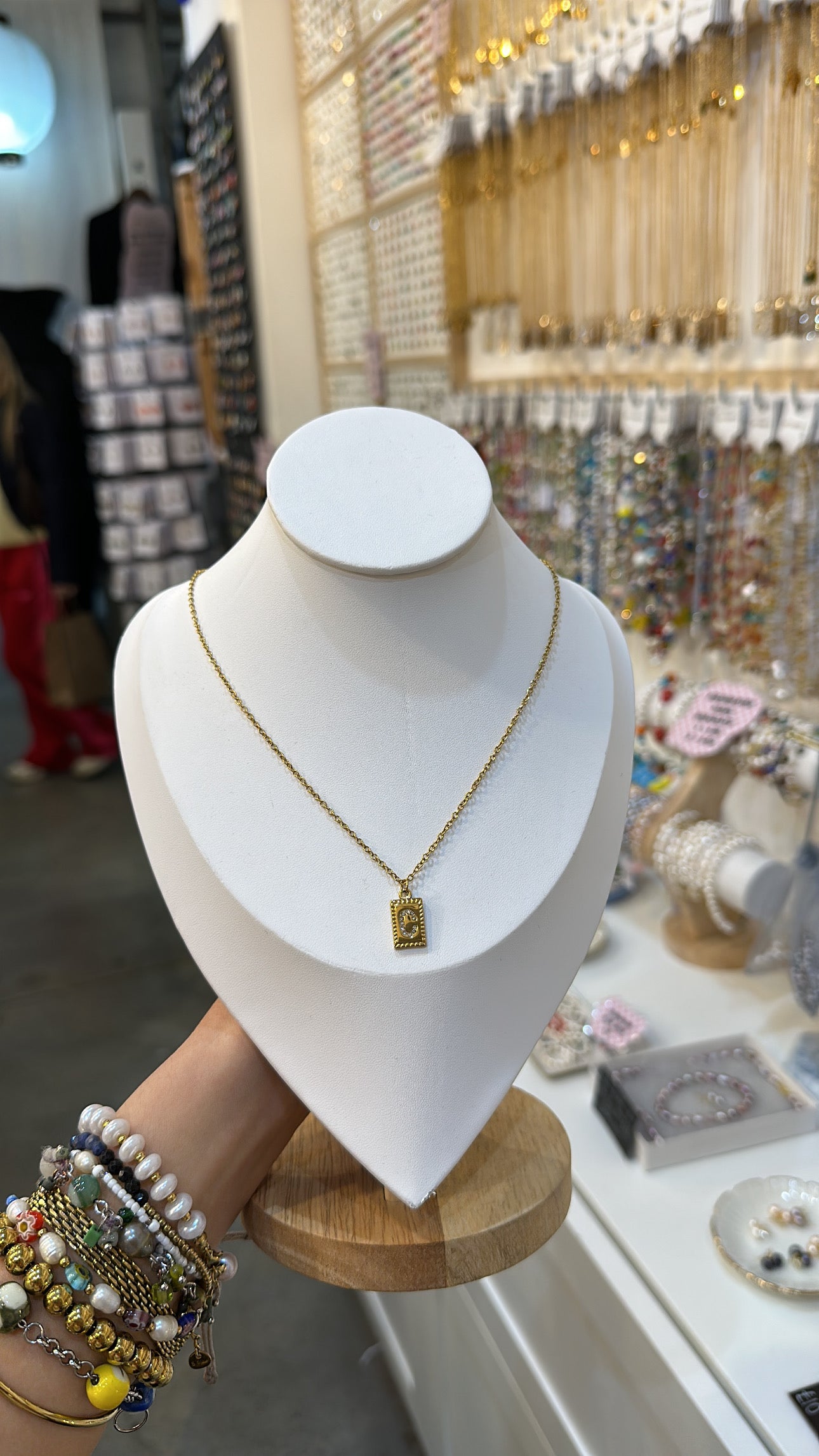 Stainless Steel And Rhinestone Letter Pendant Necklace