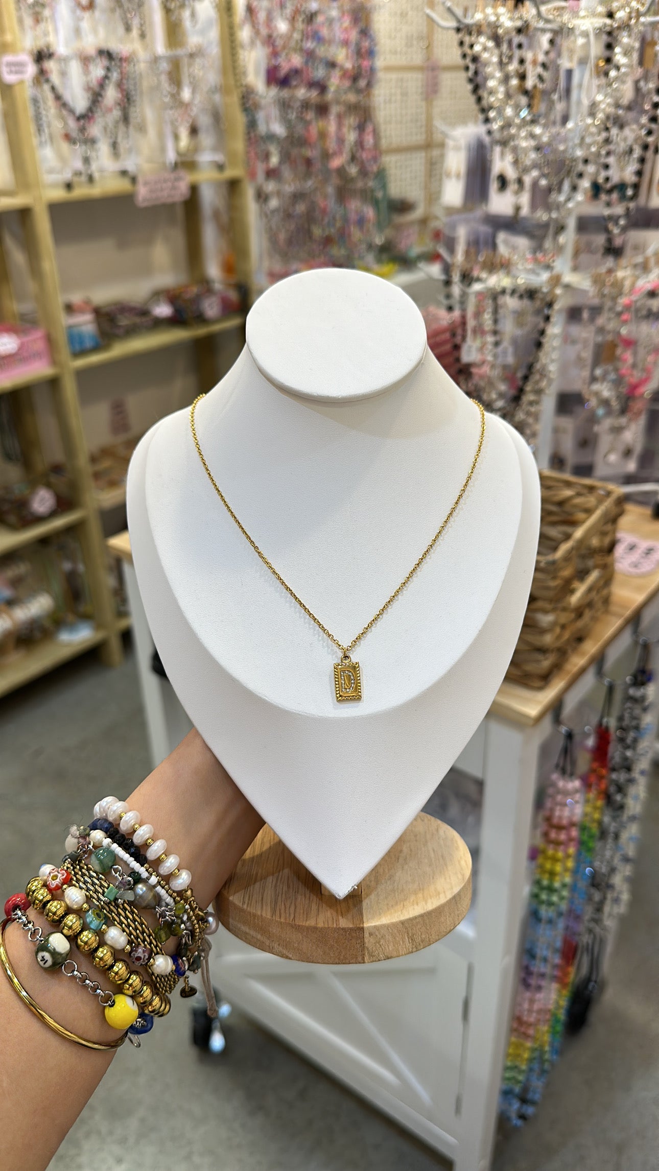 Stainless Steel And Rhinestone Letter Pendant Necklace