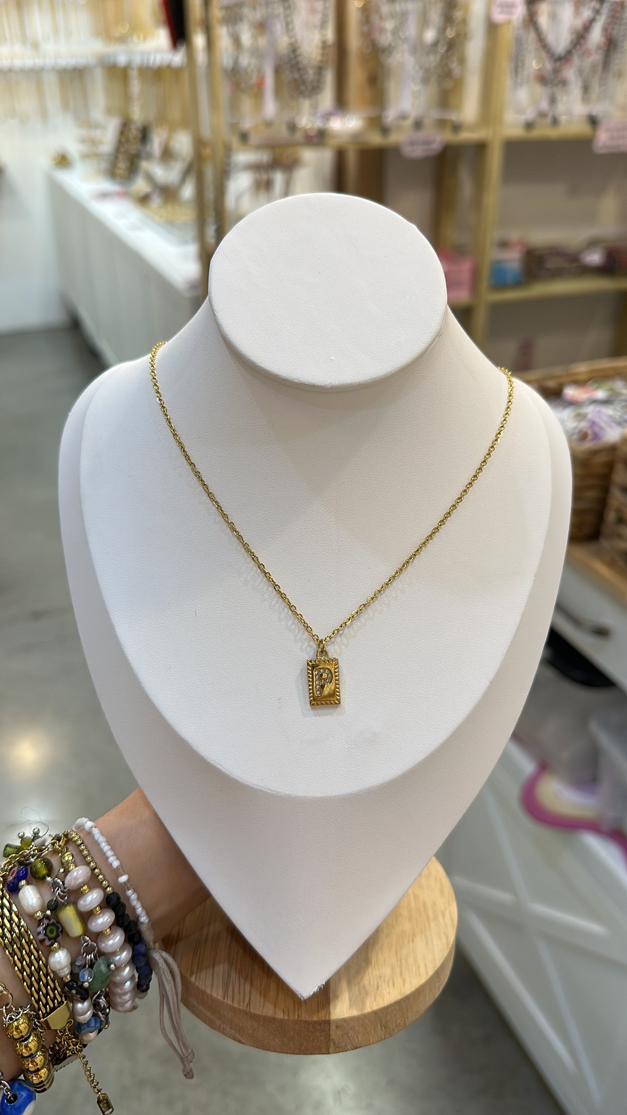 Stainless Steel And Rhinestone Letter Pendant Necklace