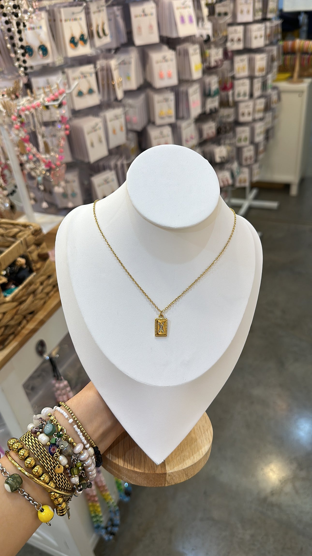 Stainless Steel And Rhinestone Letter Pendant Necklace