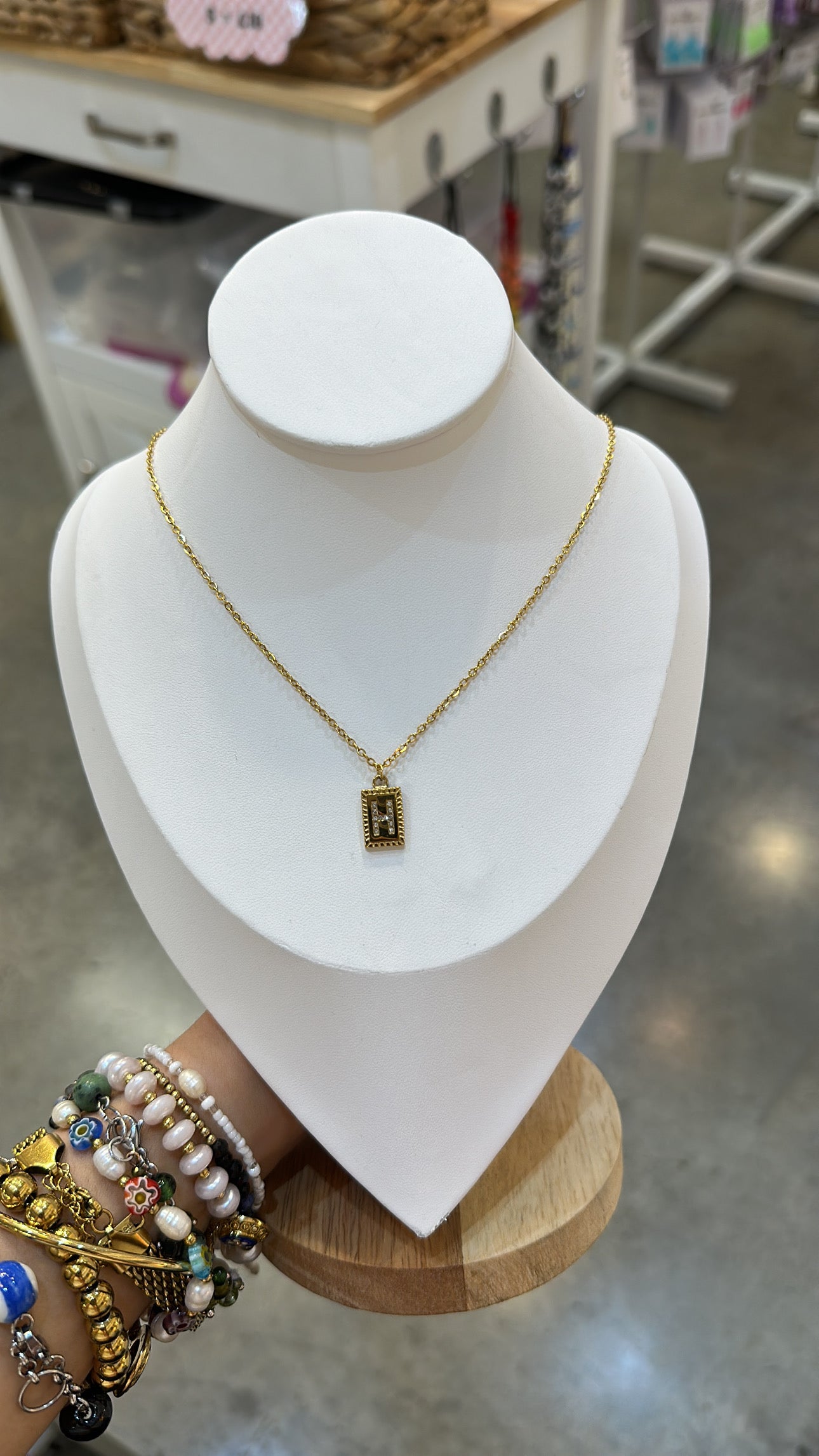 Stainless Steel And Rhinestone Letter Pendant Necklace