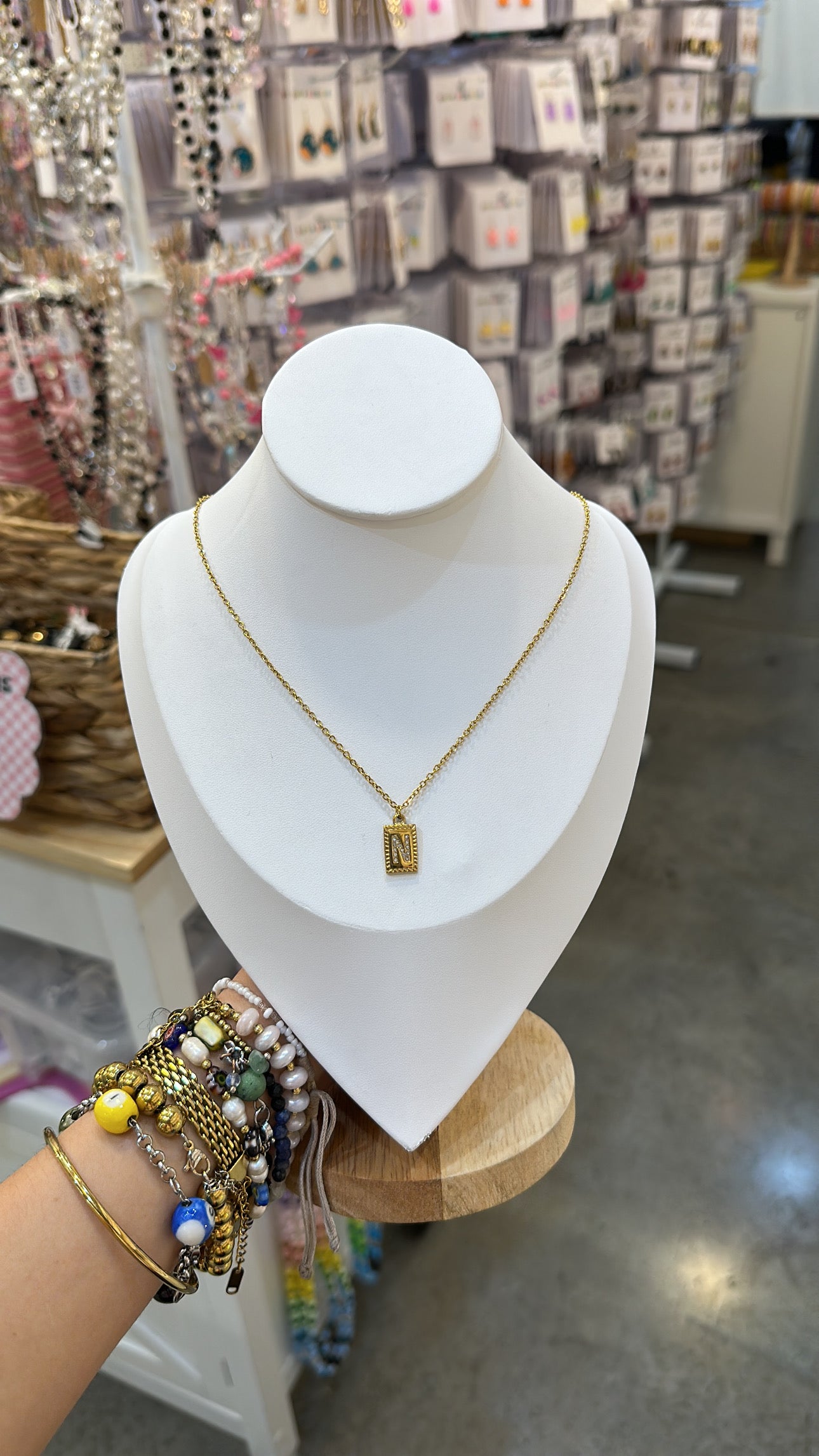 Stainless Steel And Rhinestone Letter Pendant Necklace