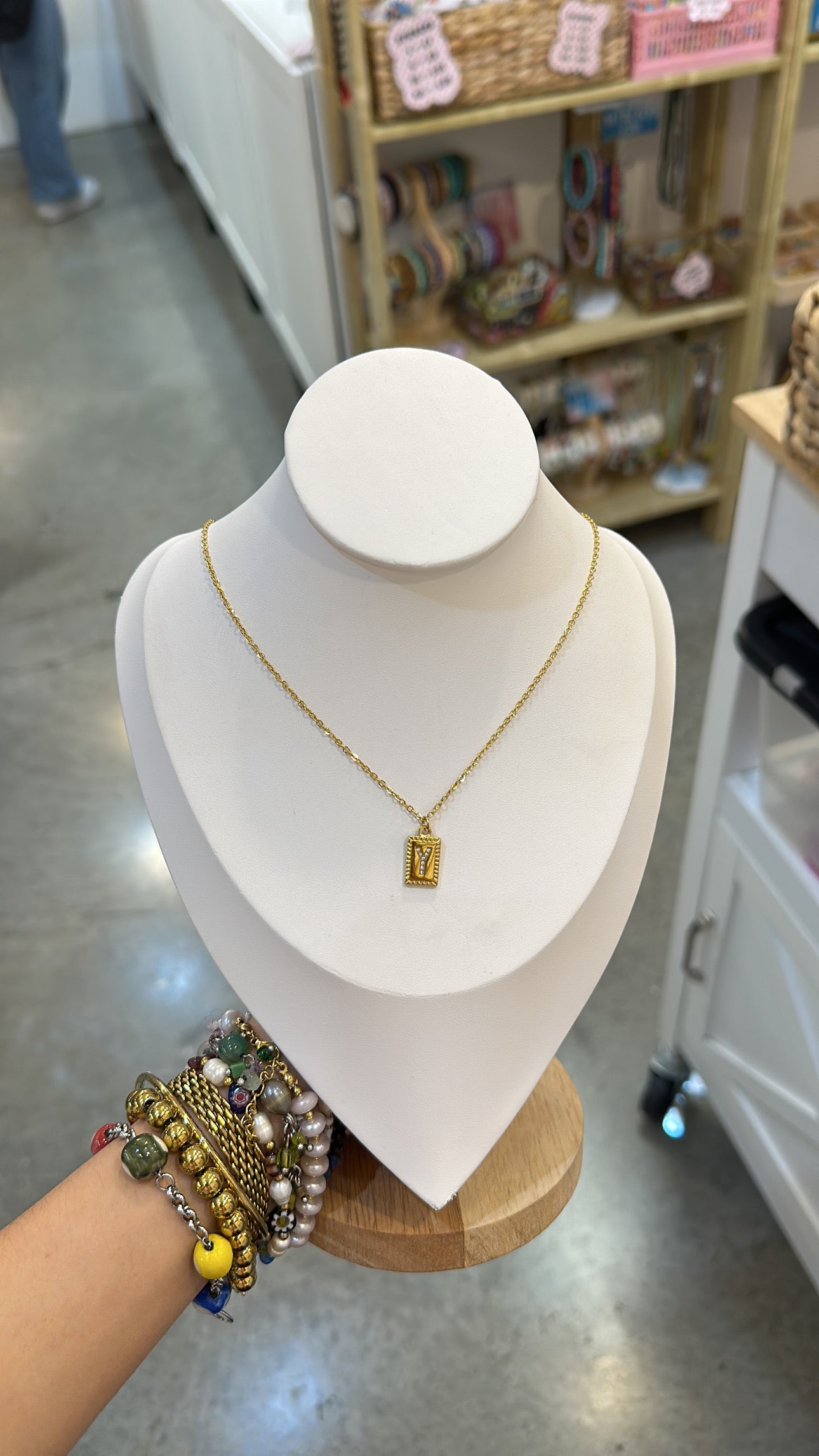 Stainless Steel And Rhinestone Letter Pendant Necklace