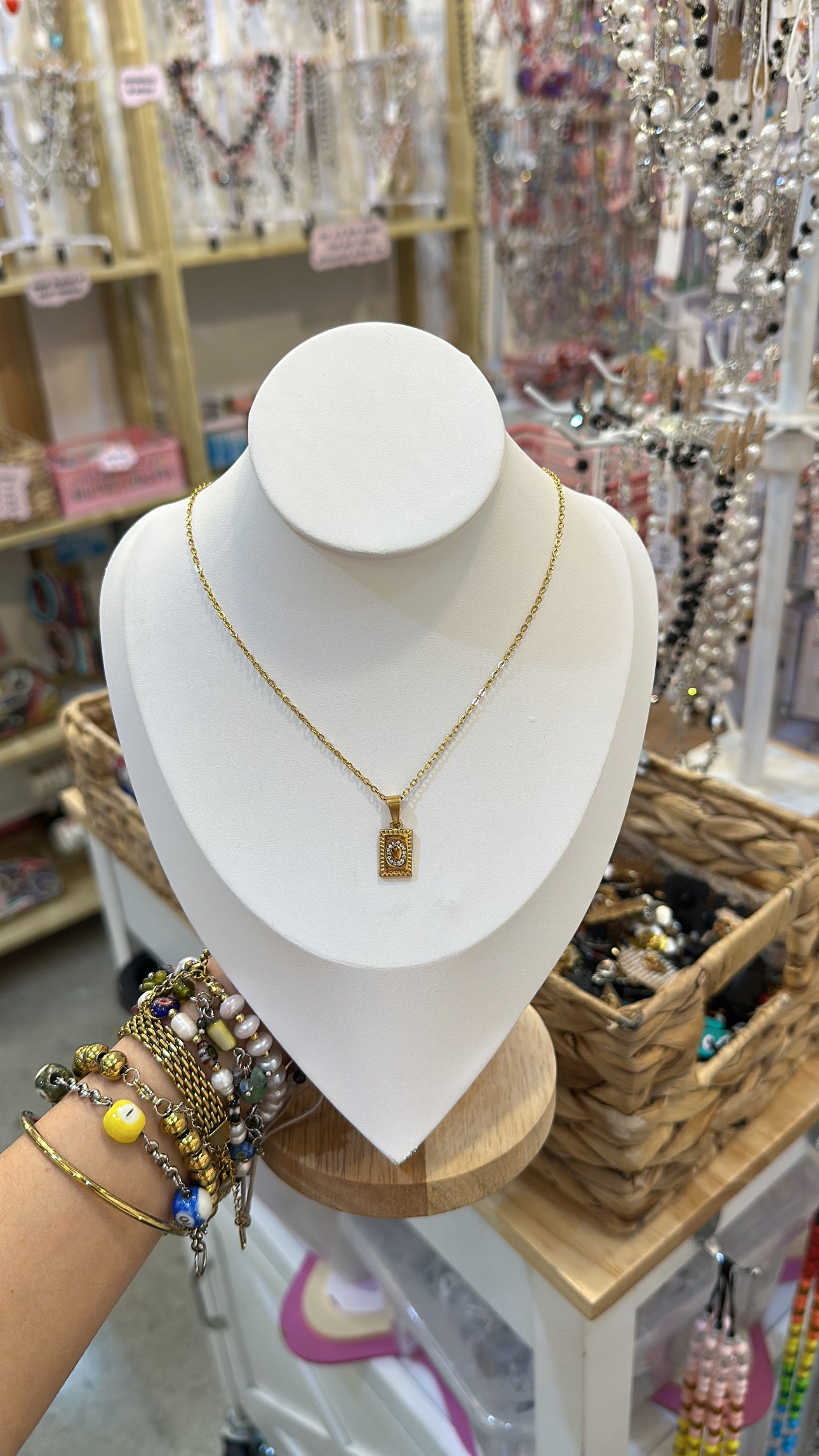Stainless Steel And Rhinestone Letter Pendant Necklace