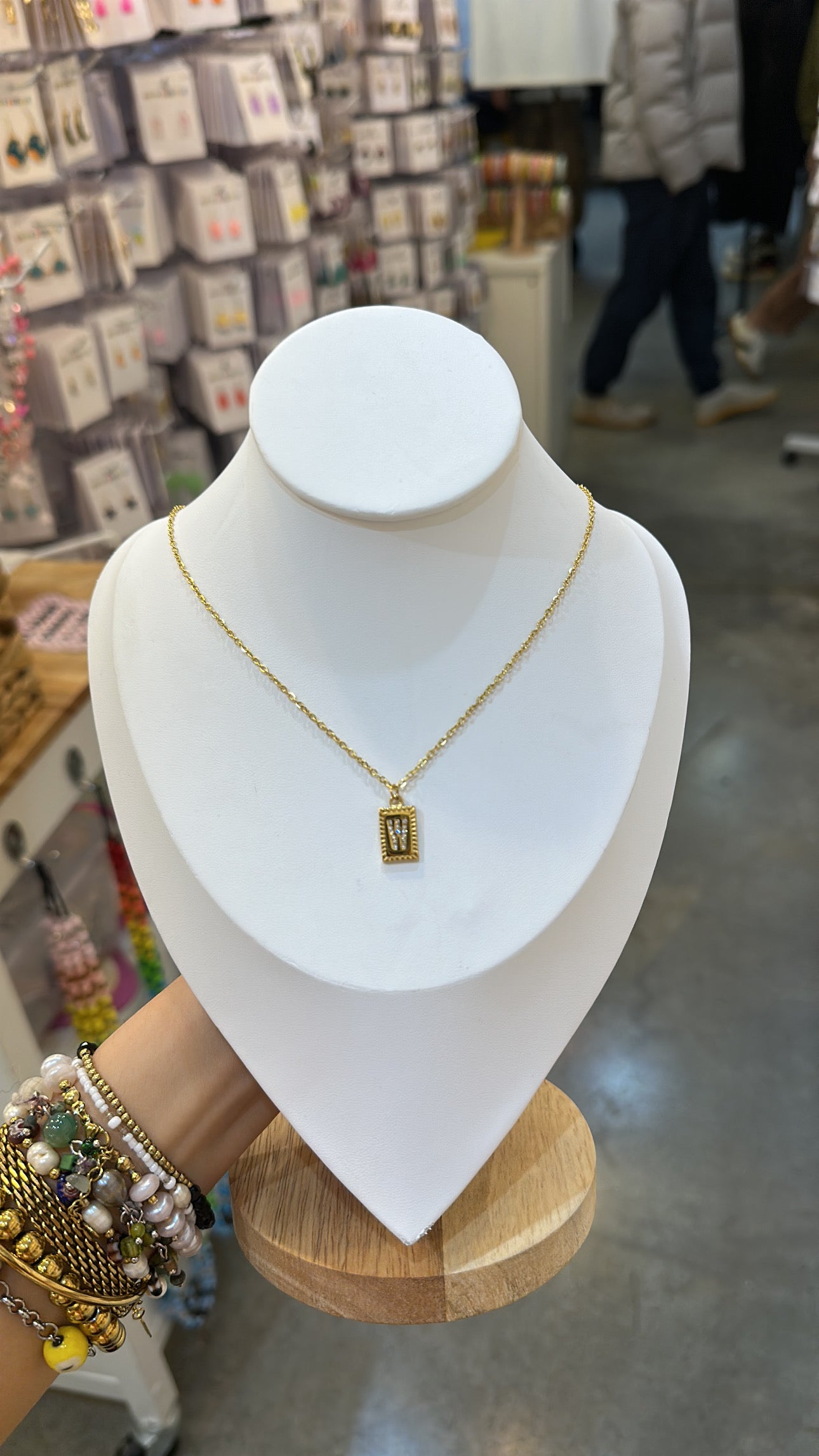 Stainless Steel And Rhinestone Letter Pendant Necklace
