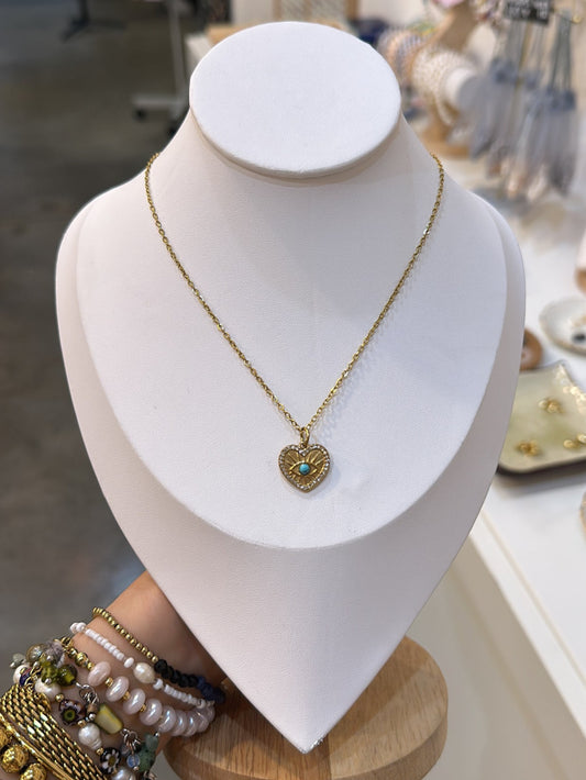 Heart Eye With Blue Stone Pendant Necklace