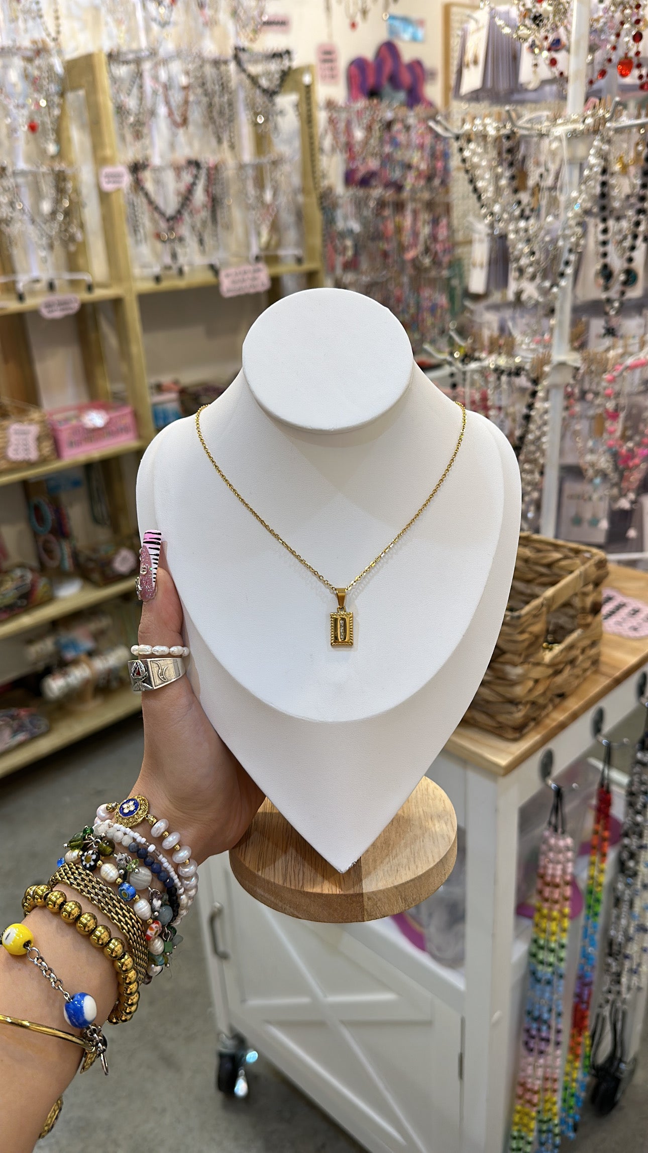 Stainless Steel And Rhinestone Letter Pendant Necklace