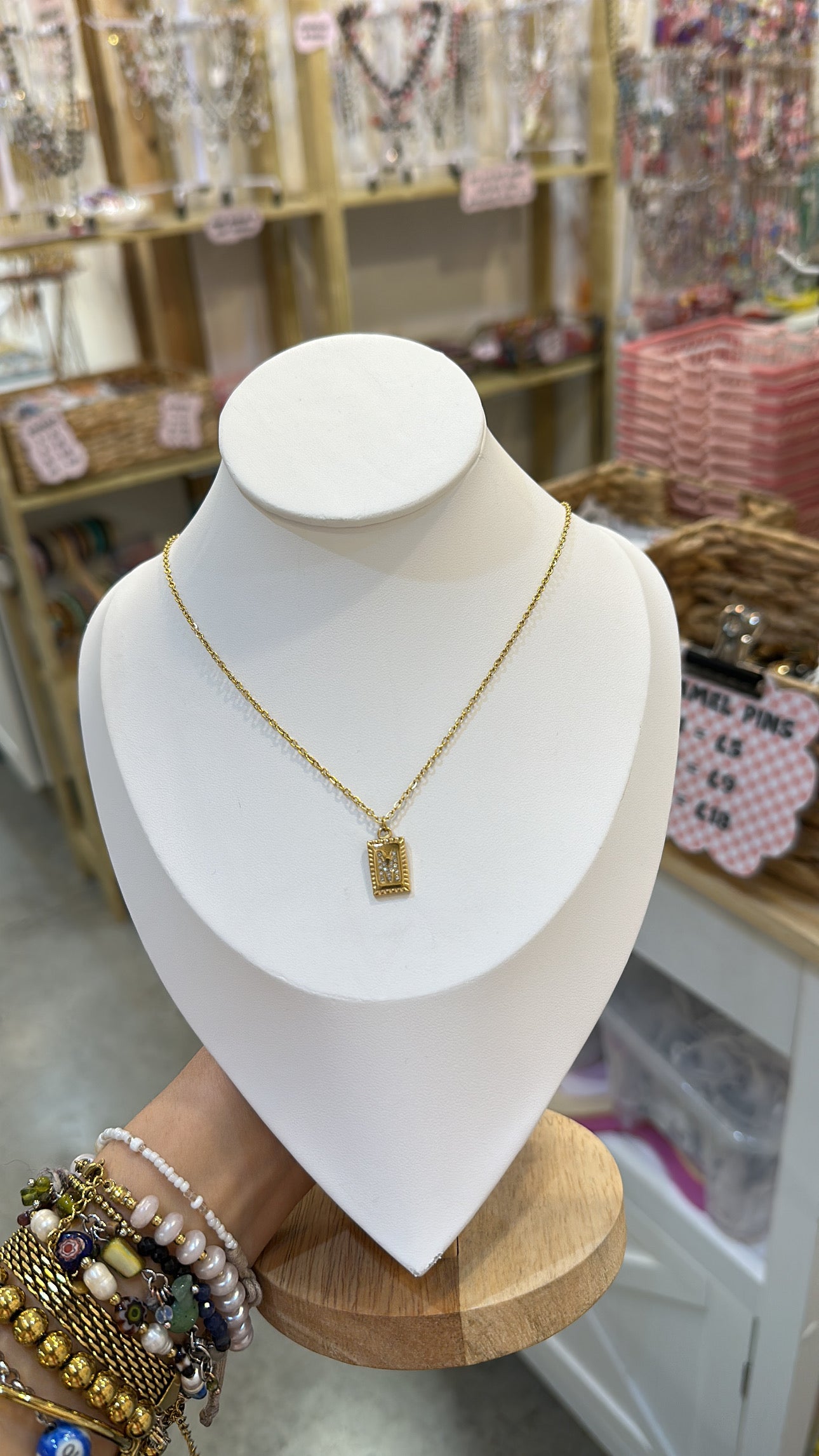 Stainless Steel And Rhinestone Letter Pendant Necklace