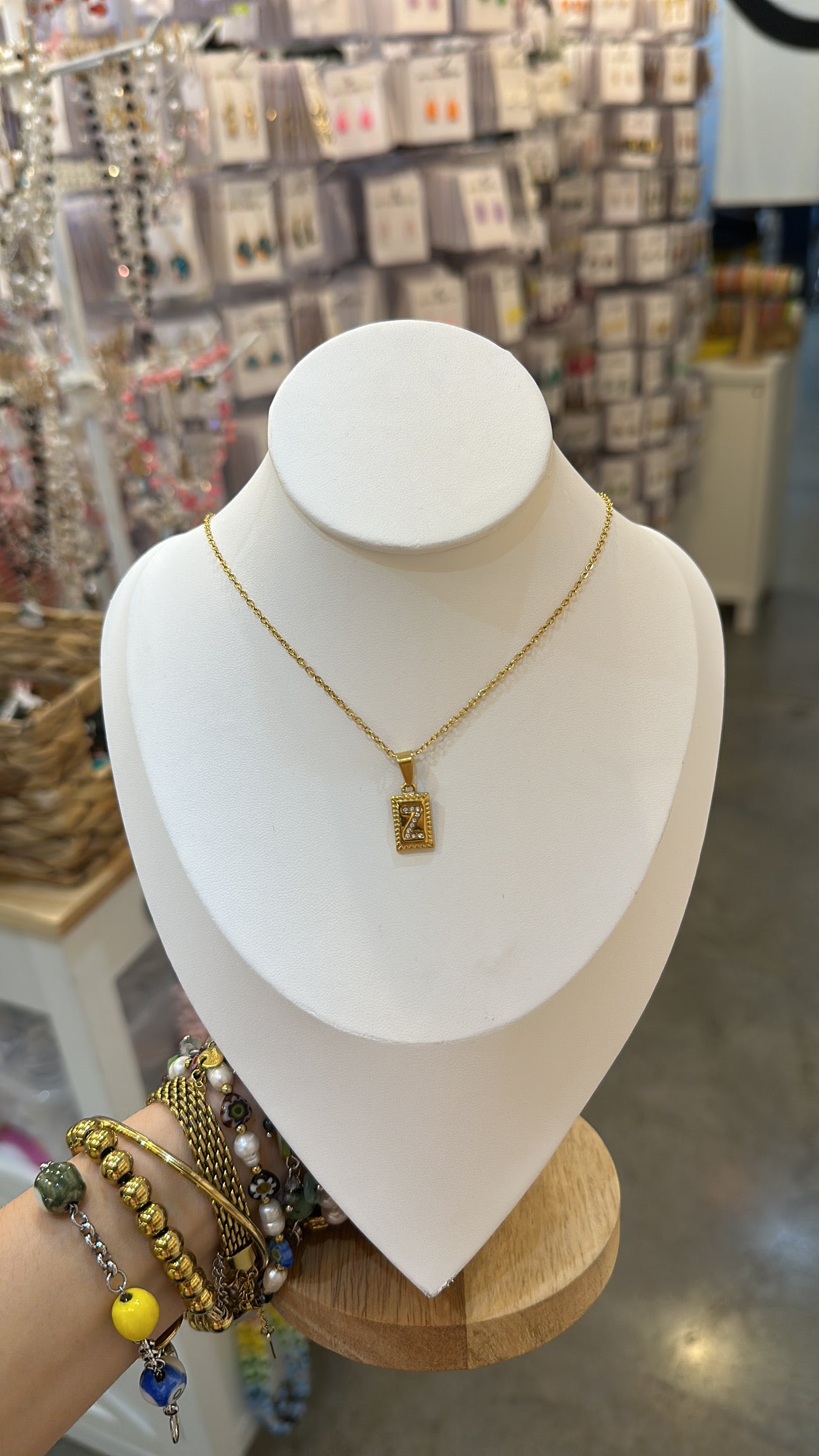 Stainless Steel And Rhinestone Letter Pendant Necklace