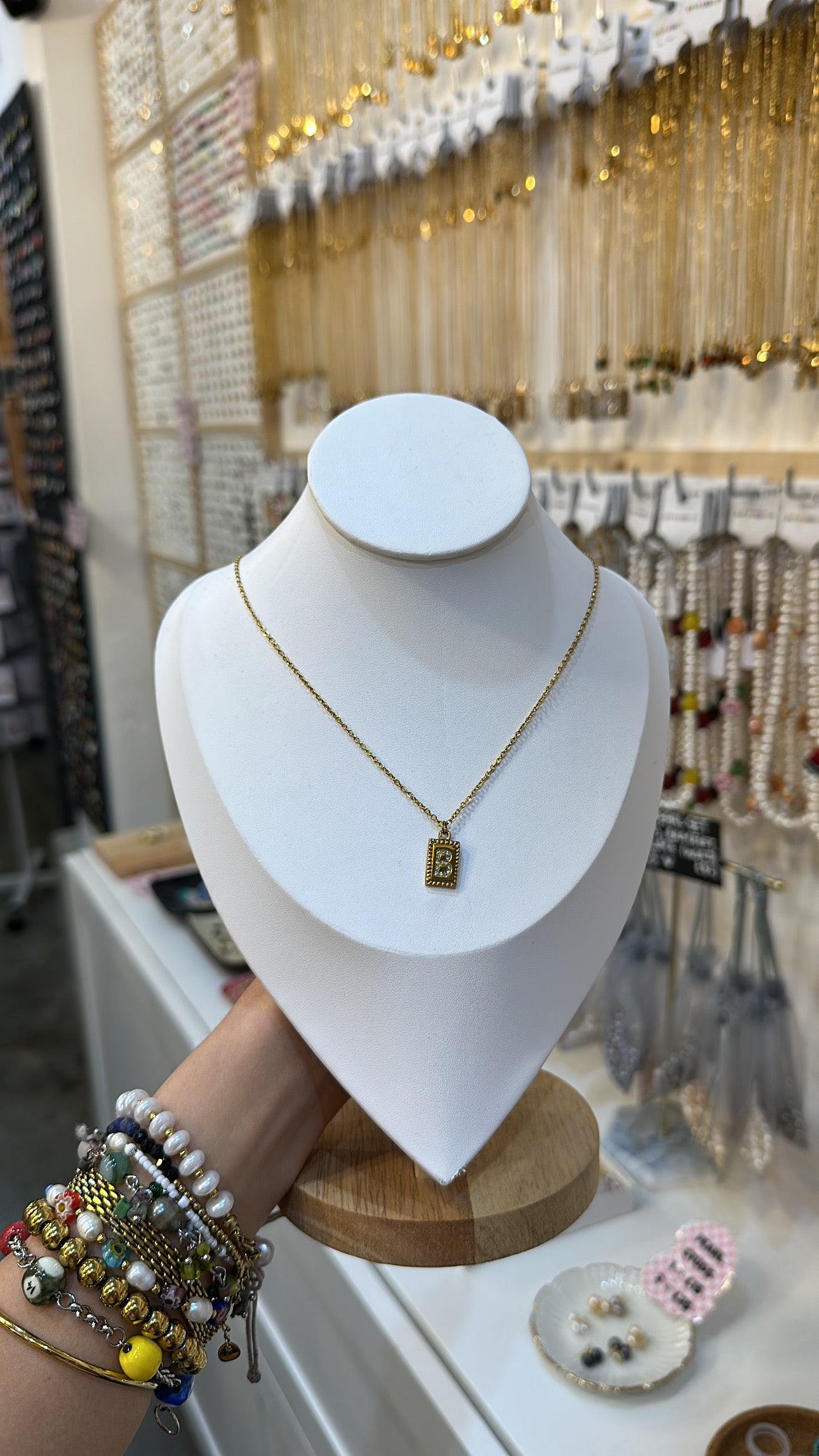 Stainless Steel And Rhinestone Letter Pendant Necklace