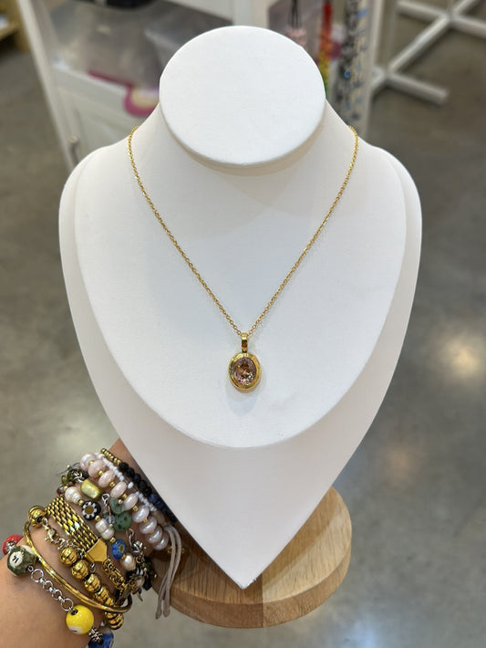 Oval Pink Gold Stainless Steel Pendant Necklace