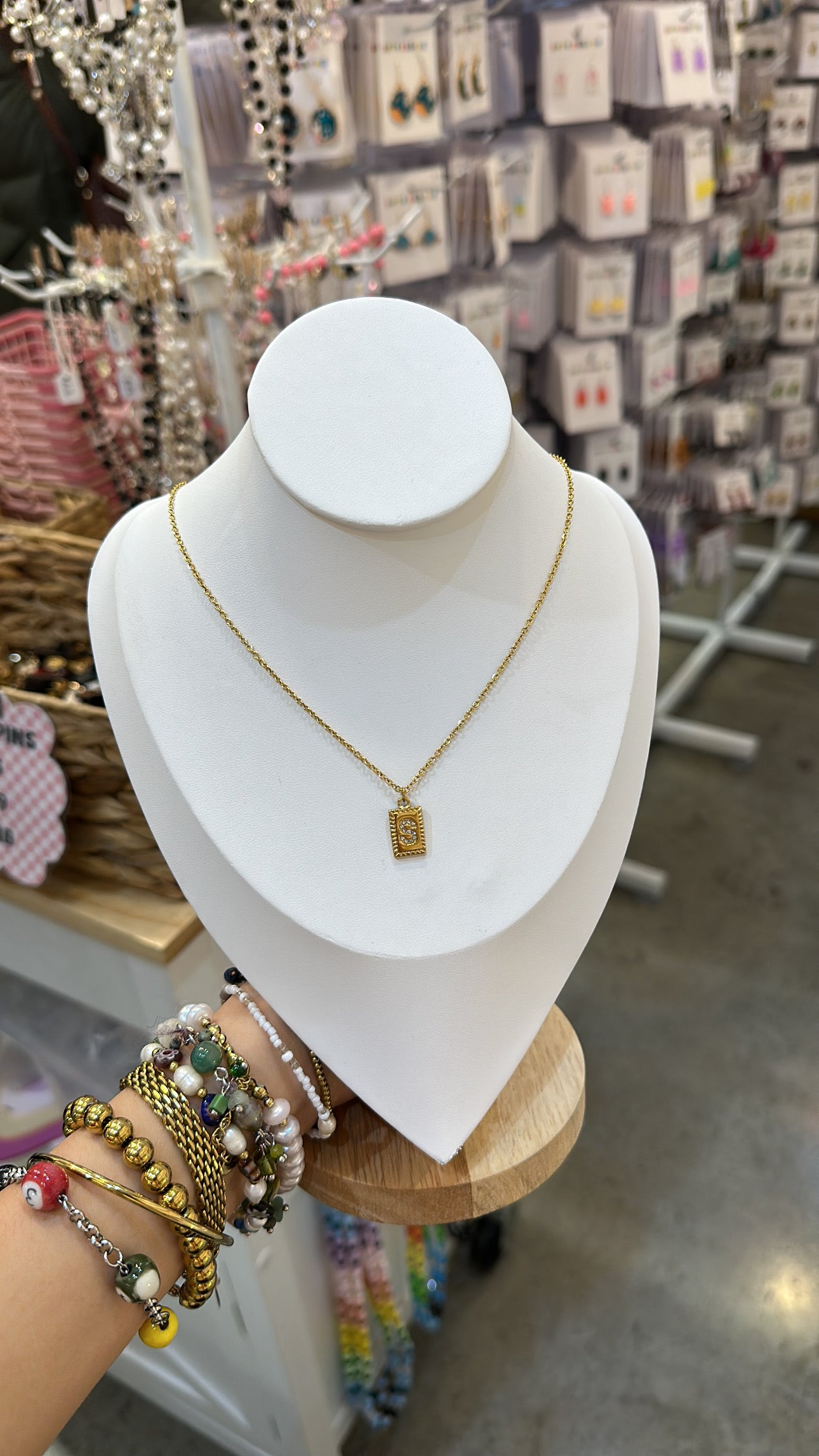 Stainless Steel And Rhinestone Letter Pendant Necklace