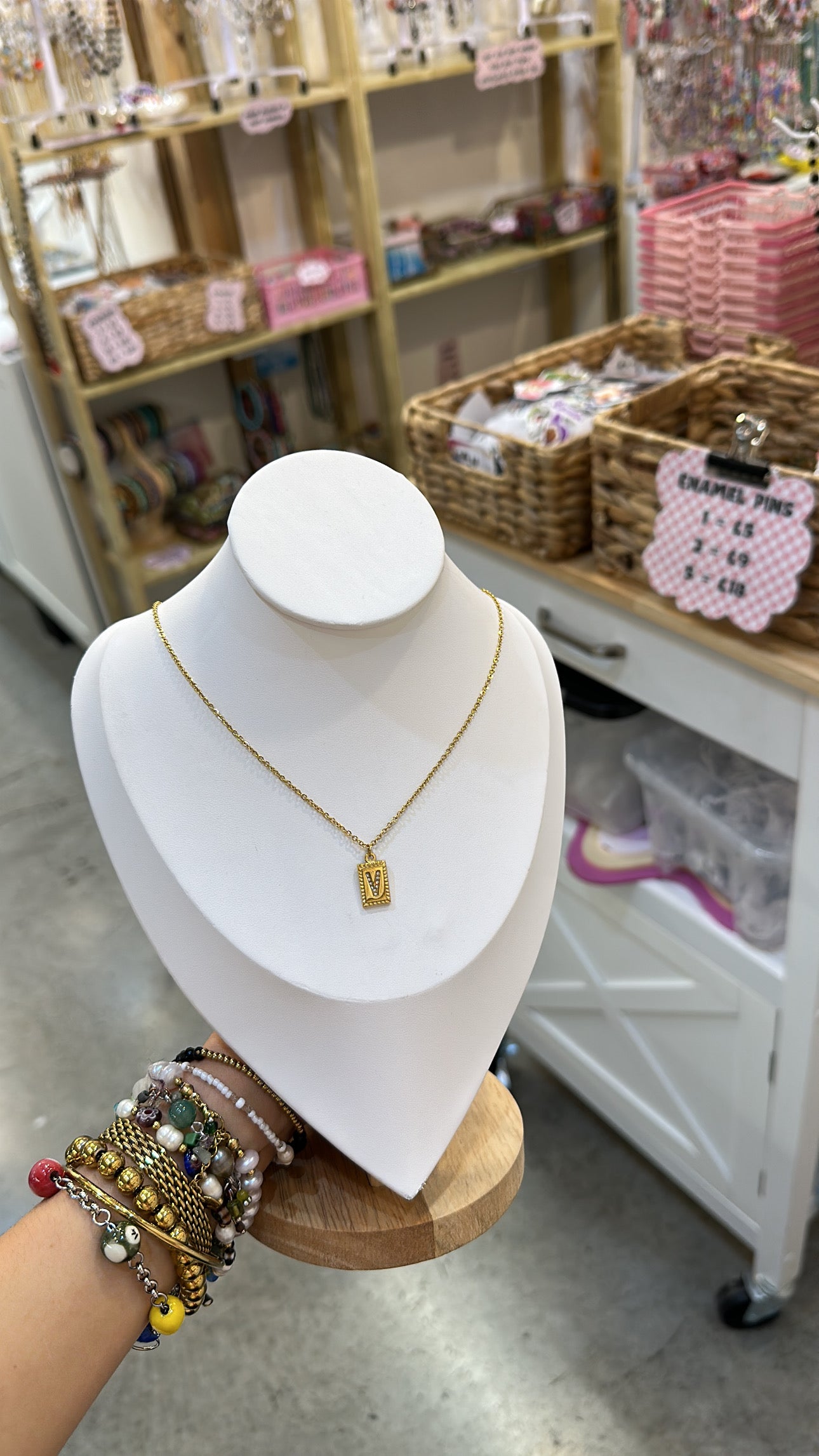 Stainless Steel And Rhinestone Letter Pendant Necklace