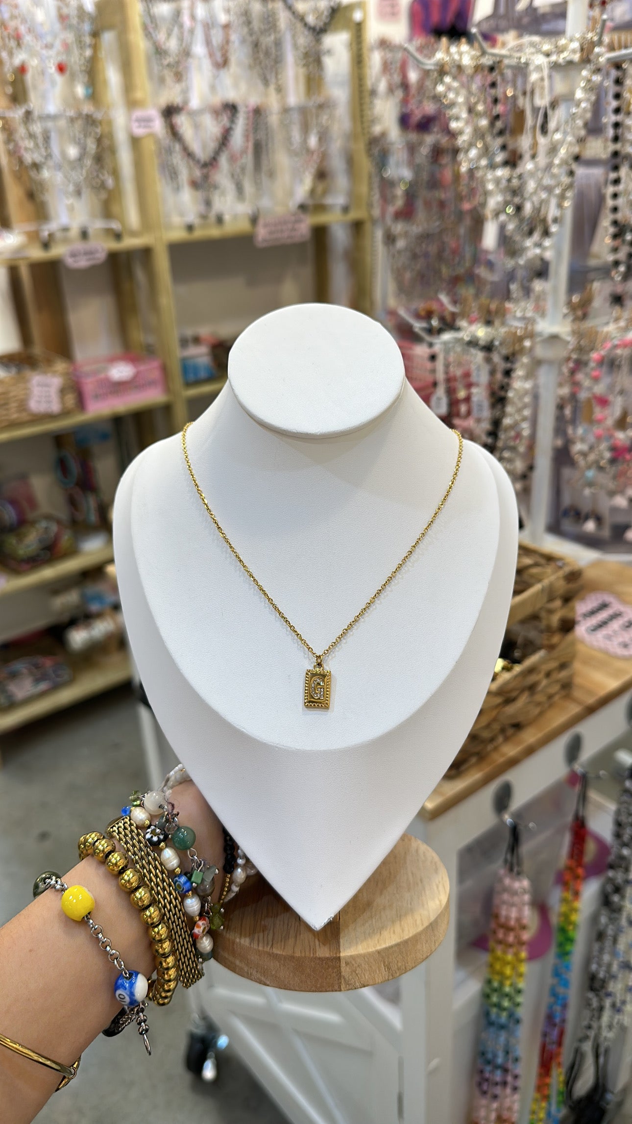 Stainless Steel And Rhinestone Letter Pendant Necklace
