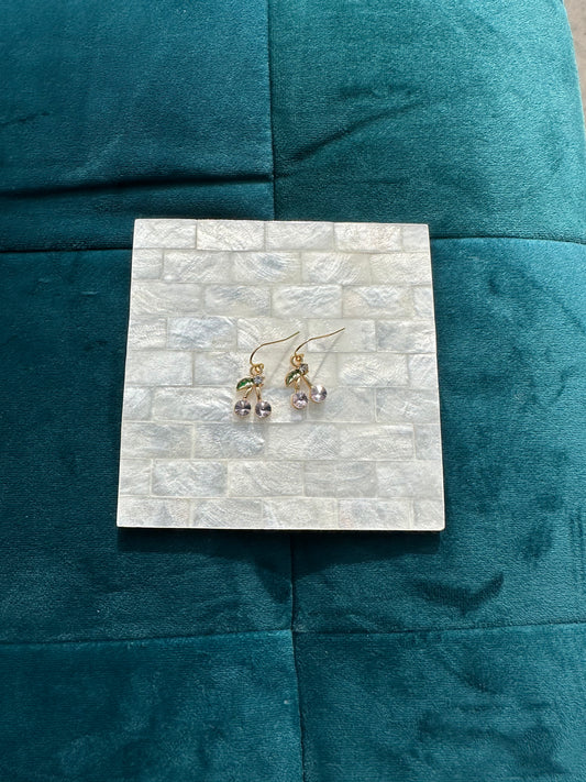 Purple Rhinestone Cherry Earrings