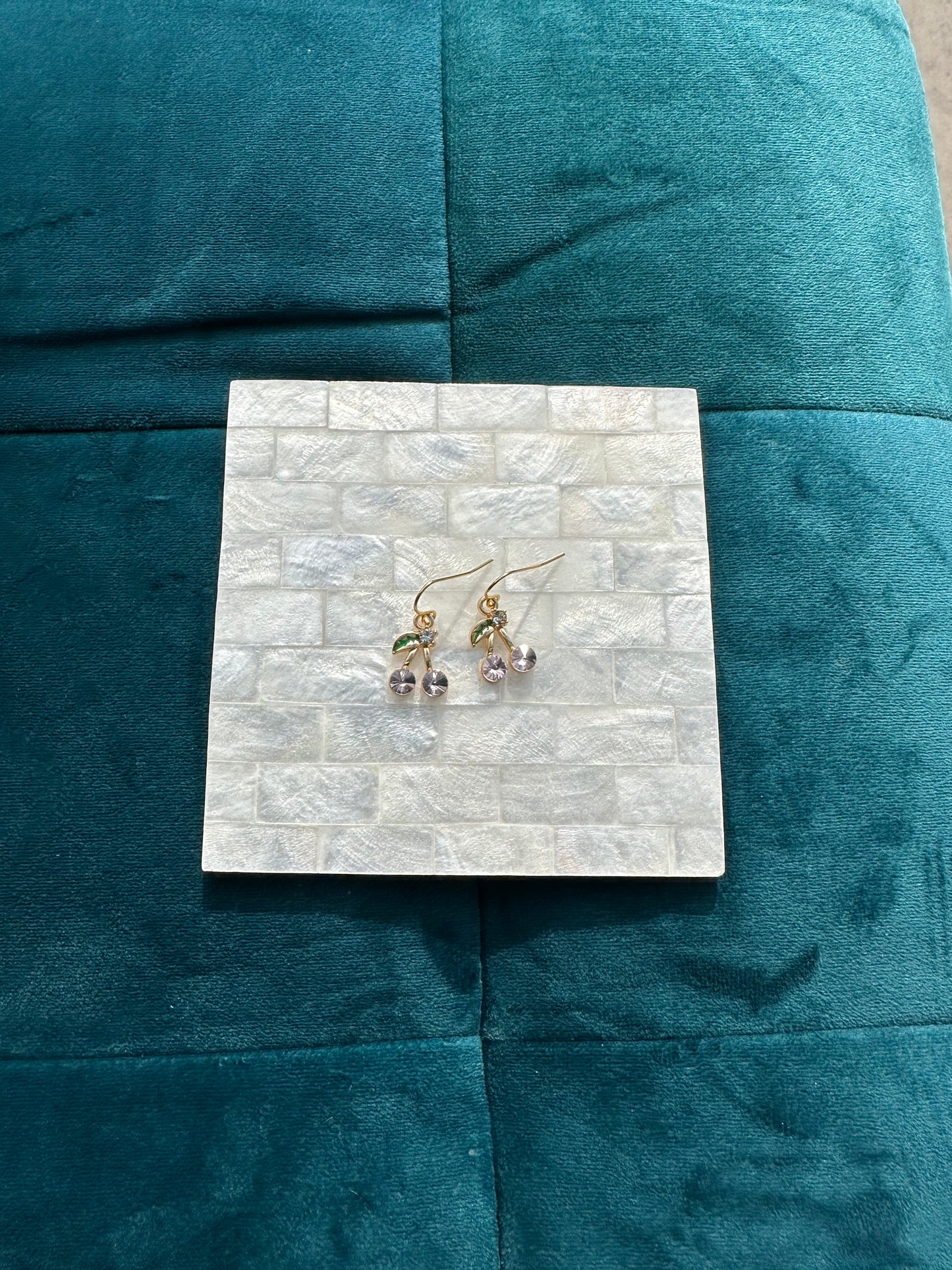 Purple Rhinestone Cherry Earrings