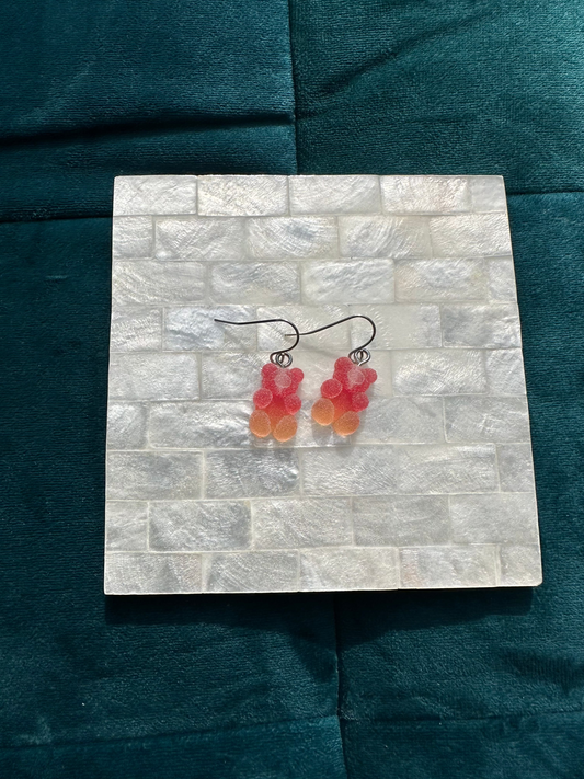 Red And Orange Sugared Gummy Bear Earrings