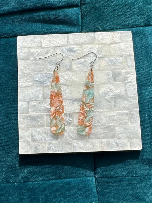 Pink And Blue Swirly Acrylic Long Drop Earrings