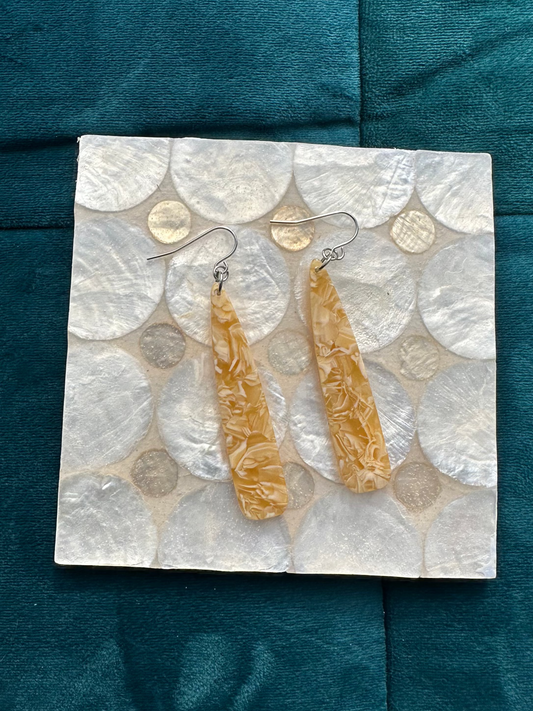 Beige Swirly Acrylic Long Drop Earrings