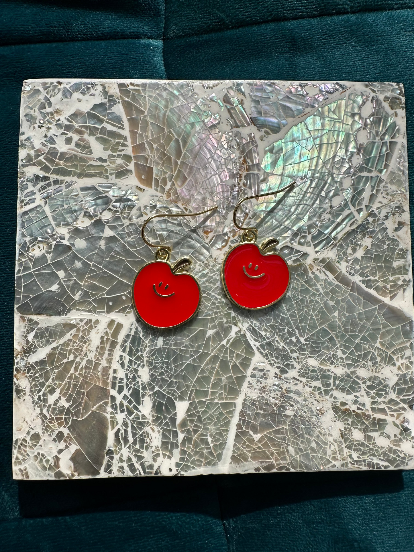 Smiling Red Apple Enamel Charms