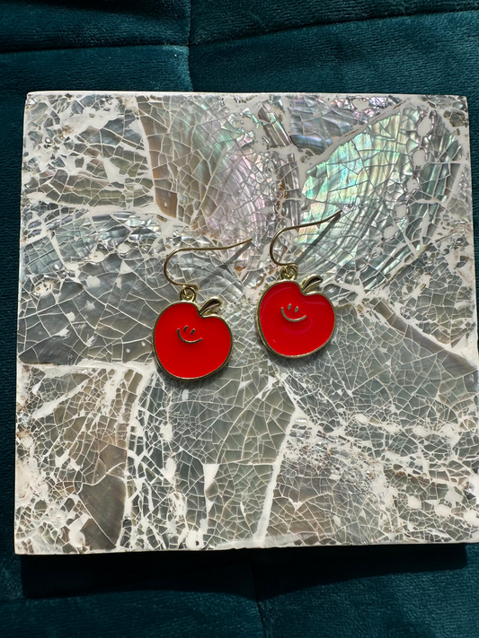Smiling Red Apple Enamel Charms