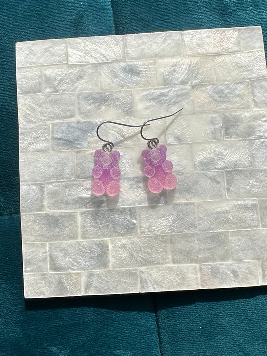 Purple And Pink Gummy Bear Earrings