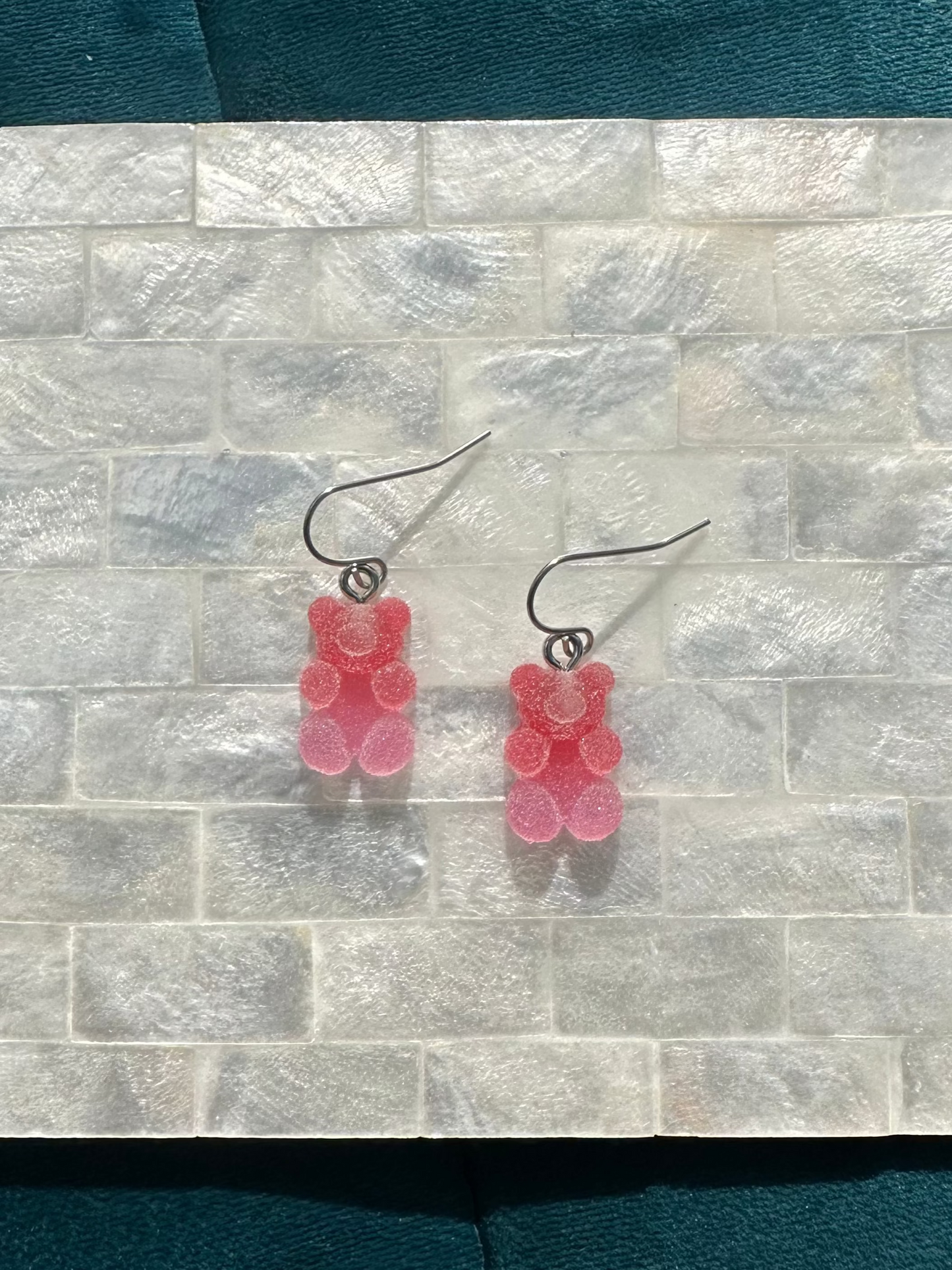 Pink And Red Sugared Gummy Bear Earrings
