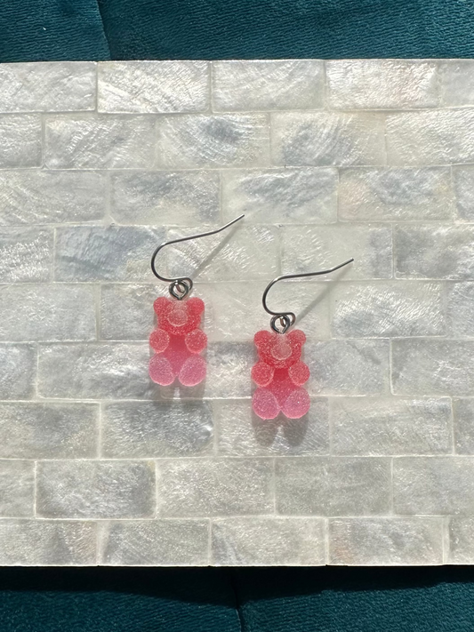 Pink And Red Sugared Gummy Bear Earrings