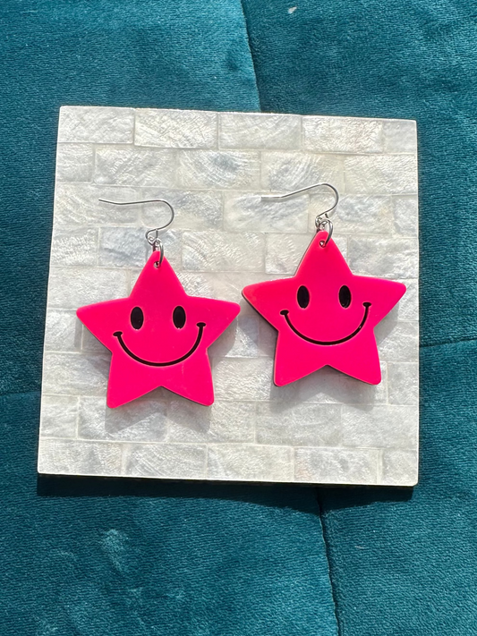 Hot Pink Smiling Large Acrylic Star
