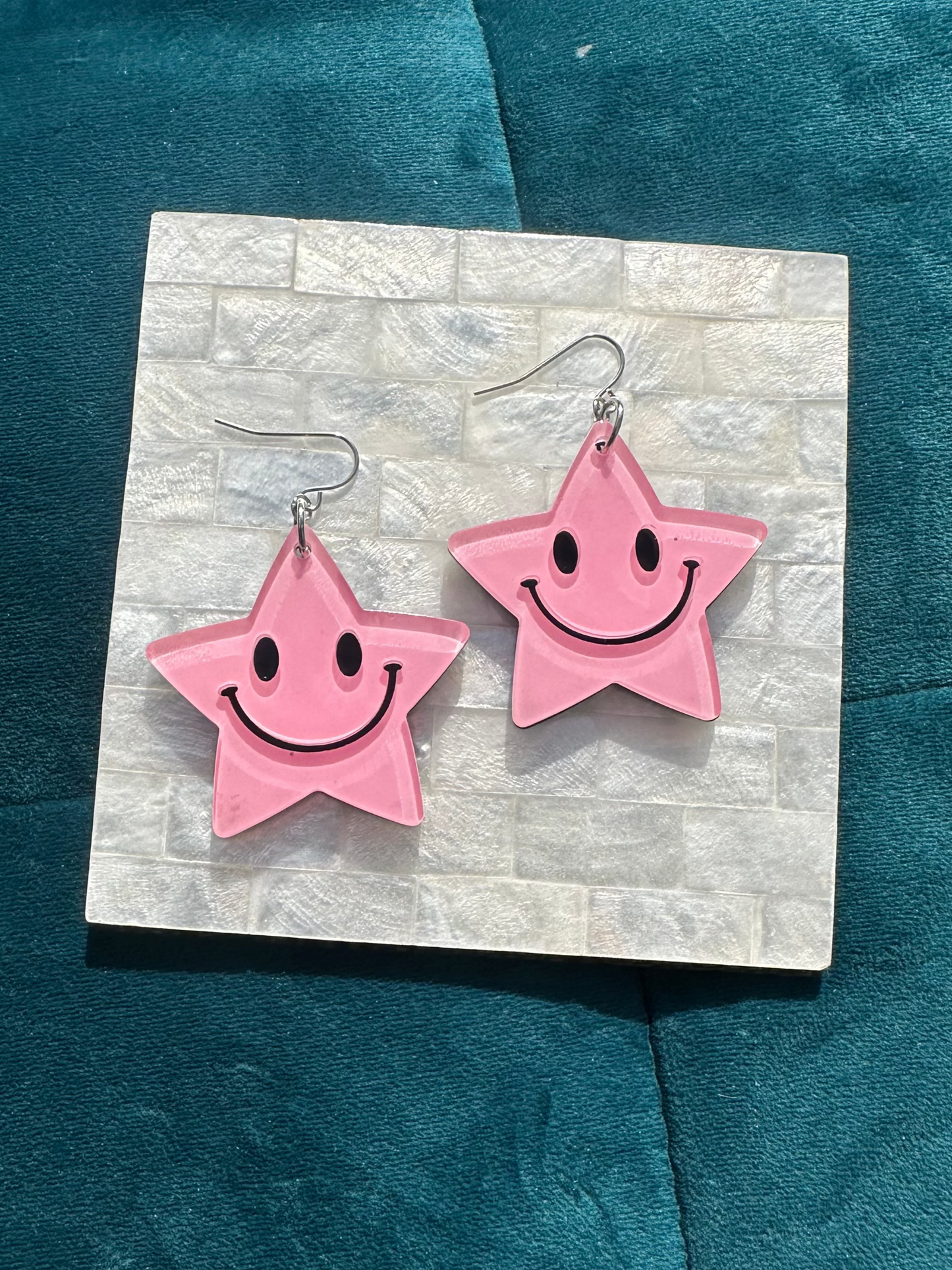 Light Pink Smiling Large Acrylic Star Earrings