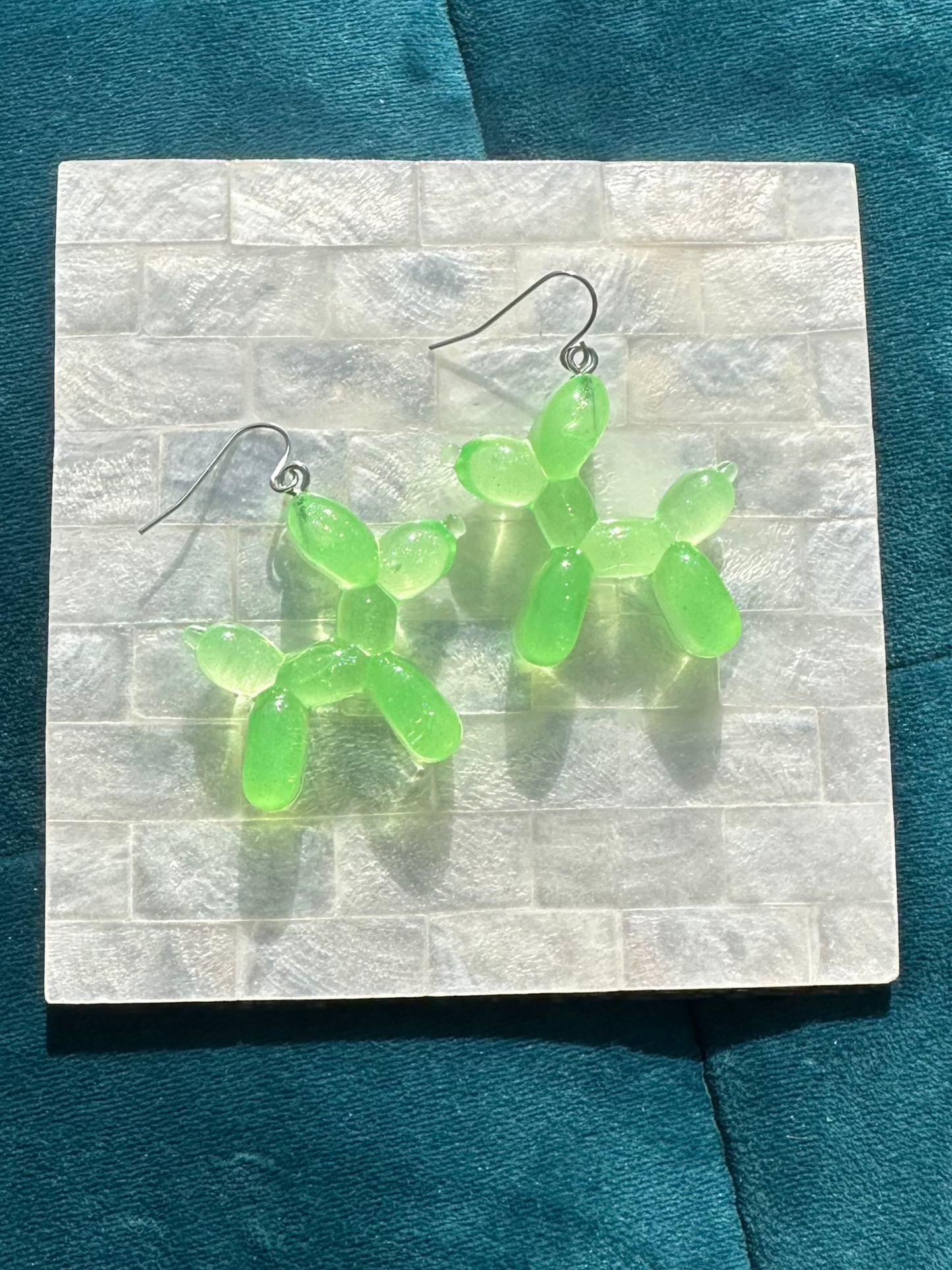 Green Balloon Dog Acrylic Earrings