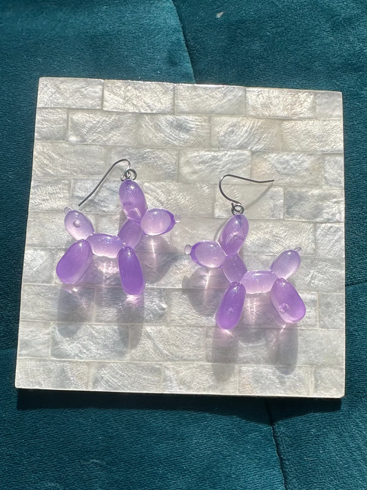 Purple Balloon Dog Acrylic Earrings