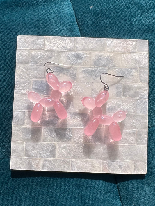 Pink Balloon Dog Acrylic Earrings